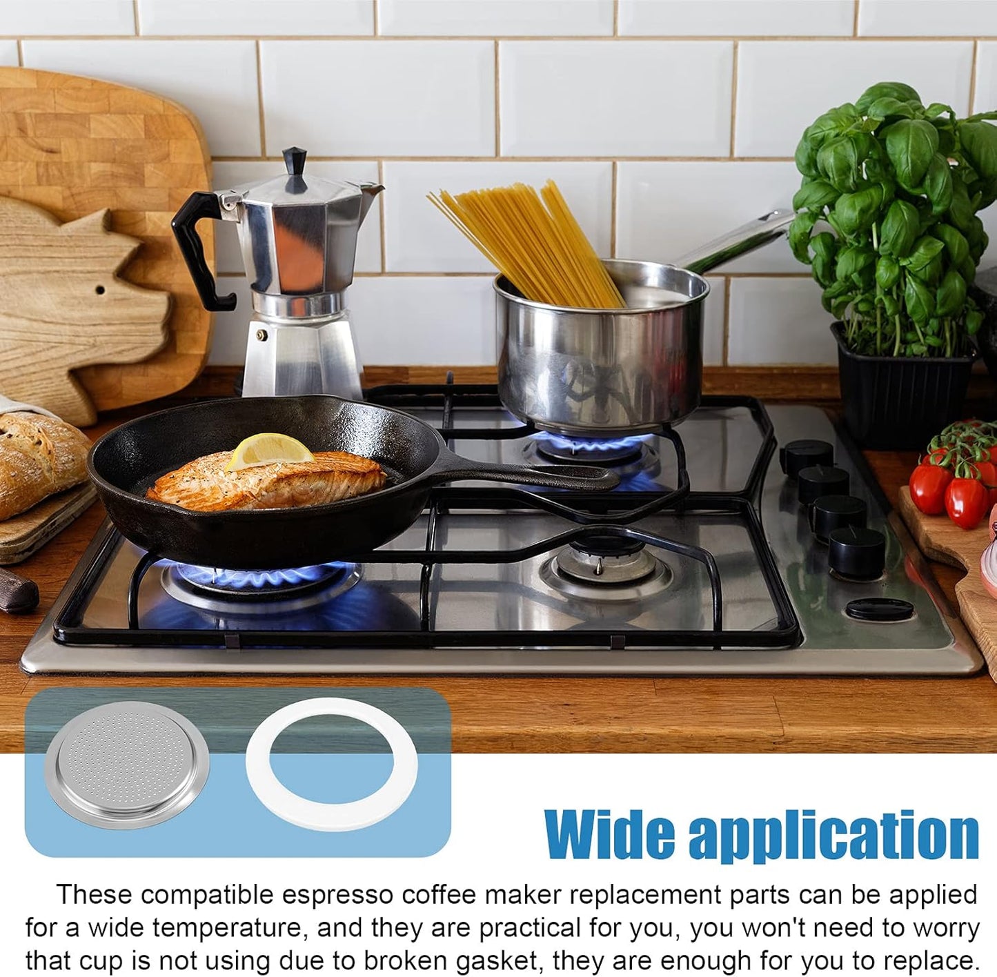 6 Pieces Moka Pot Replacement Cup Gasket with 2 Pcs Stainless Filter Silicone Moka Express Replacement Seals Funnel Kits Compatible Espresso Coffee Maker Parts(6-cup)