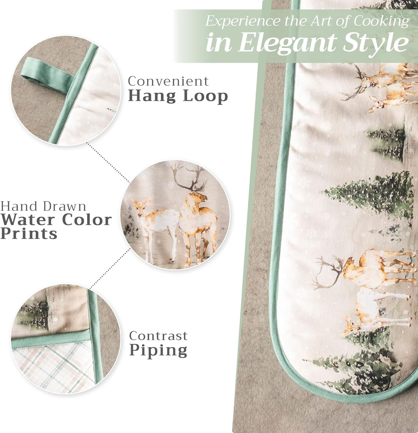 Maison d' Hermine Double Oven Mitt 100% Cotton Heat Resistant Cooking Gloves with Loop, Baking Barbeque, Handling Hot Pan, Deen in The Woods - Thanksgiving/Christmas (7 Inch x 35 Inch)