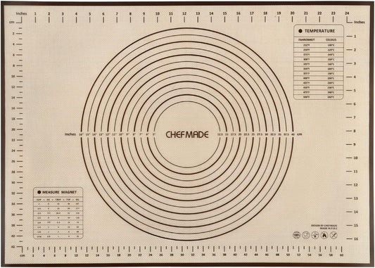 CHEFMADE Silicone Baking Mat, 28" x 20" Extra Thick Large Non-Stick Sheet Mat with Measurement | Non-Slip Reusable Food Grade Flexible Dishwasher Safe｜Making,Cookies,Macarons,Bread,Pastry and Pizza