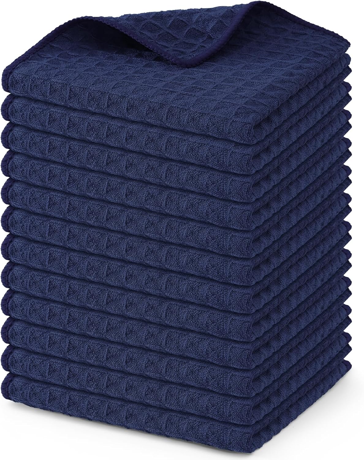 Homaxy Microfiber Waffle Weave Kitchen Dish Cloths, 12 x 12 Inch Ultra Absorbent and Solid Color Dish Towels for Kitchen Fast Drying Dishcloth for Washing Dishes, 12 Pack, Navy Blue