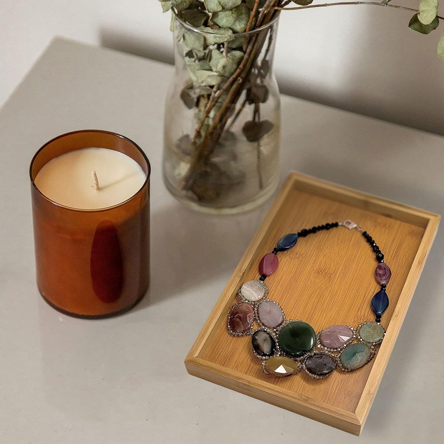 Bam & Boo (1-Pack) Natural Bamboo Rectangle Serving & Vanity Tray - for Kitchen, Bathroom, Countertop, Coffee Table (11" x 7.5" x 1.2")