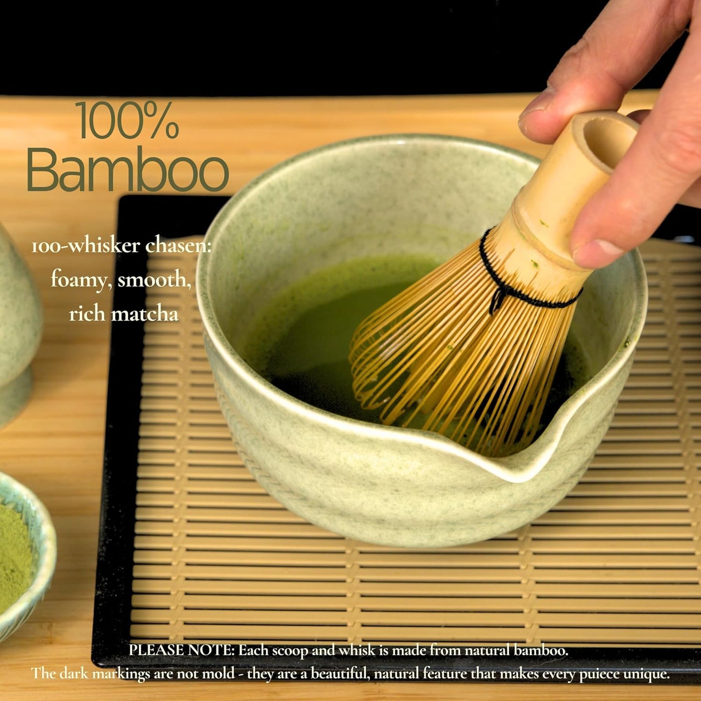 Matcha Whisk Set, Matcha Set, Handcrafted Bamboo Chasen & Ceramic Bowl Matcha Kit, 5 Pcs Matcha Set Whisk and Bowl with Stainless Steel Sifter, Bamboo Scoop & Holder for Matcha Tea Ceremony, Jade
