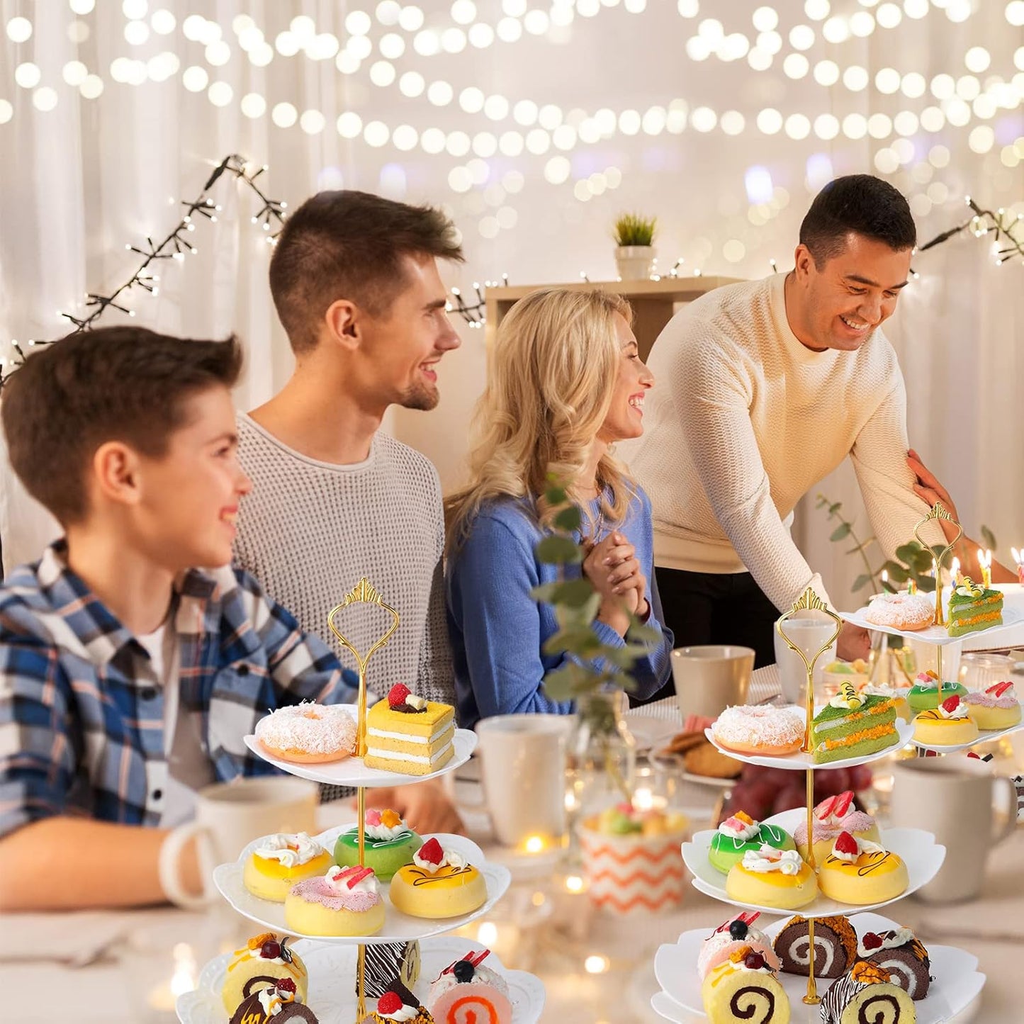 Sawysine 6 Pack 3 Tiers Dessert Stand Plastic Cupcake Stand Serving Trays Cupcake Display Stand Cookie Tray for Party and Platter for Home(Gold)