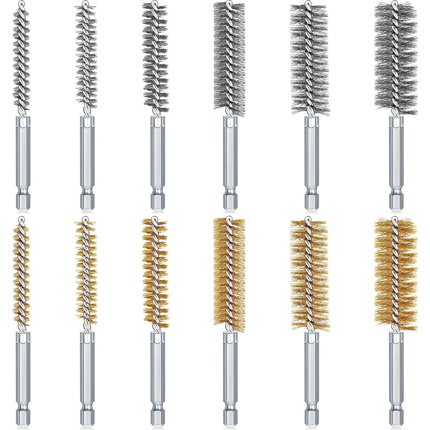24 Pieces Bore Brush for Drill Wire Bore Brush Set Wire Cleaning Set Stainless Steel Cleaning for Power Drill Impact Driver (Stainless Steel,Brass)