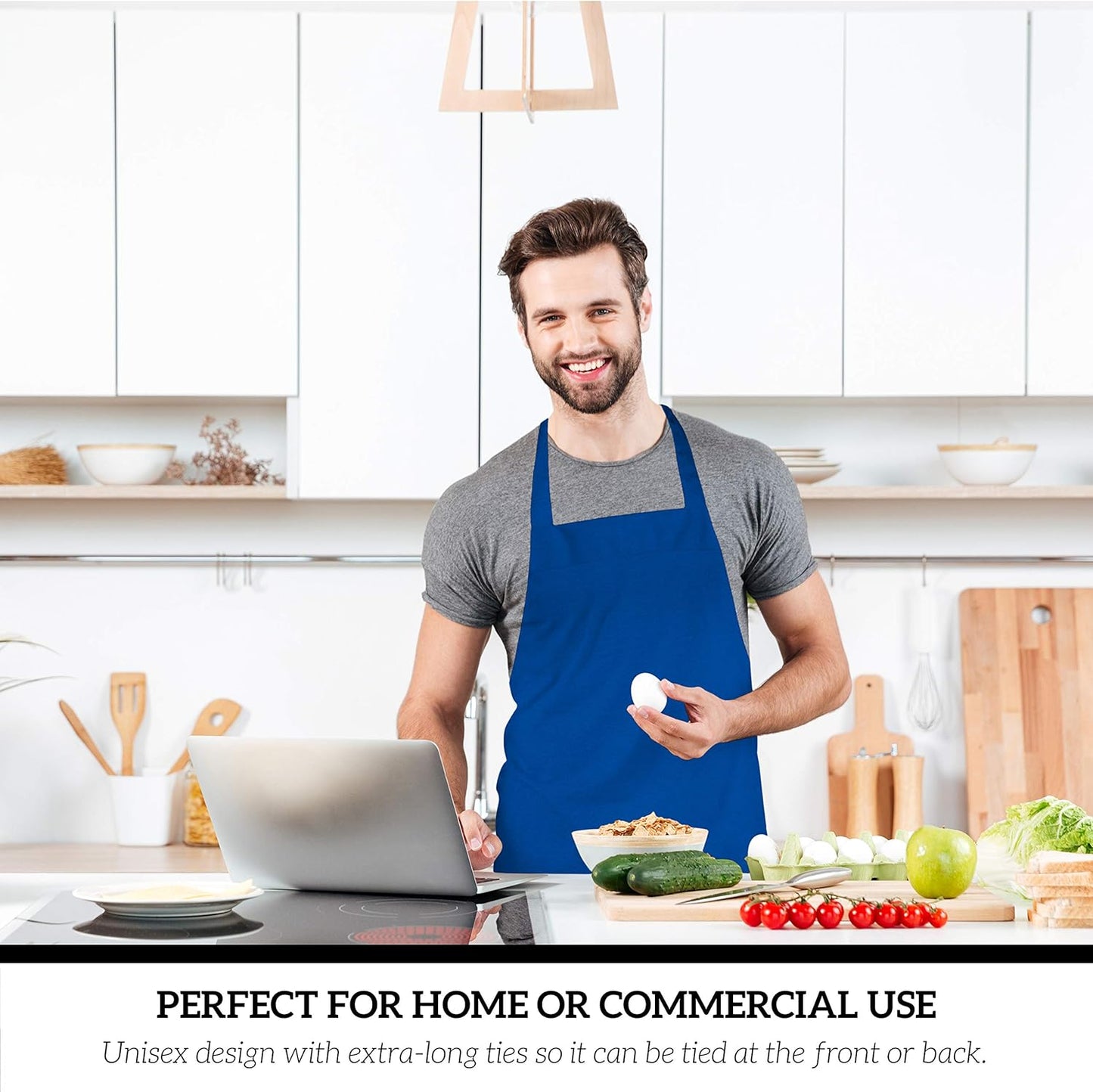 GREEN LIFESTYLE 12 Pack Professional Chef Apron – Grilling Aprons for Men, Waterproof Cooking Apron for BBQ, Work or Restaurant Use, Kitchen Aprons for Women – Royal Blue, No Pockets