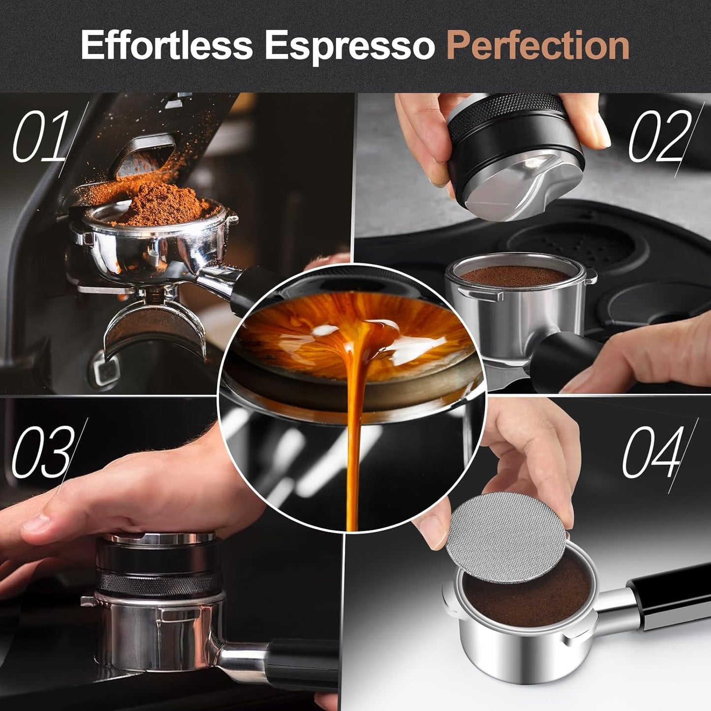51mm Bottomless Portafilter & Puck Screen, 3-Ear Stainless Head, Compatible with CASABREWS CM5418, 3700Essential, 3700Gense Espresso Machines, Includes 304 Stainless Steel Filter Basket