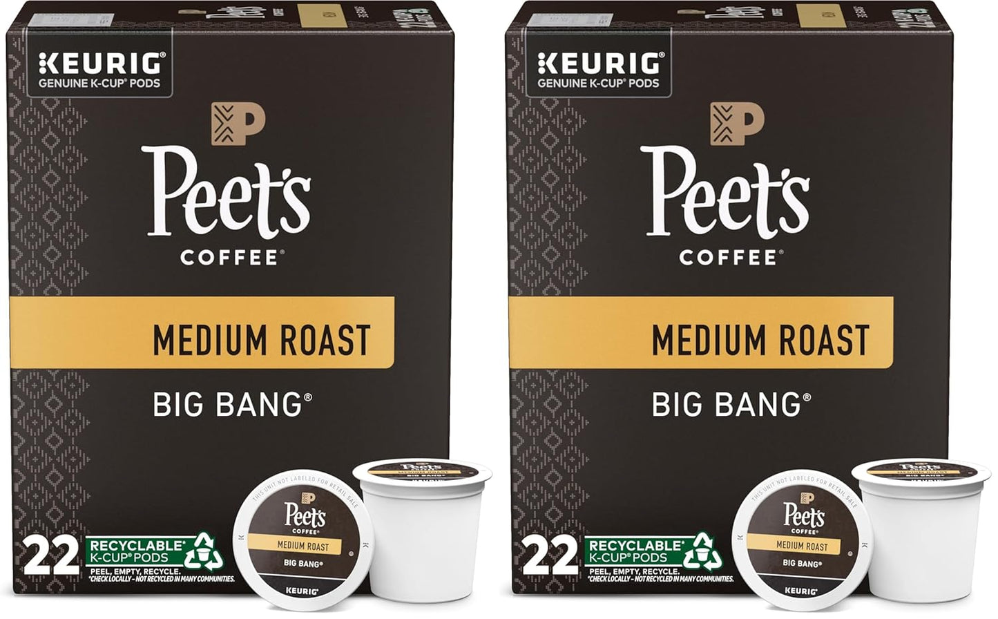 Peet's Coffee K-Cup Coffee Pods for Keurig Brewers, Medium Roast, Pods, Big Bang, 22 Count (Pack of 2)