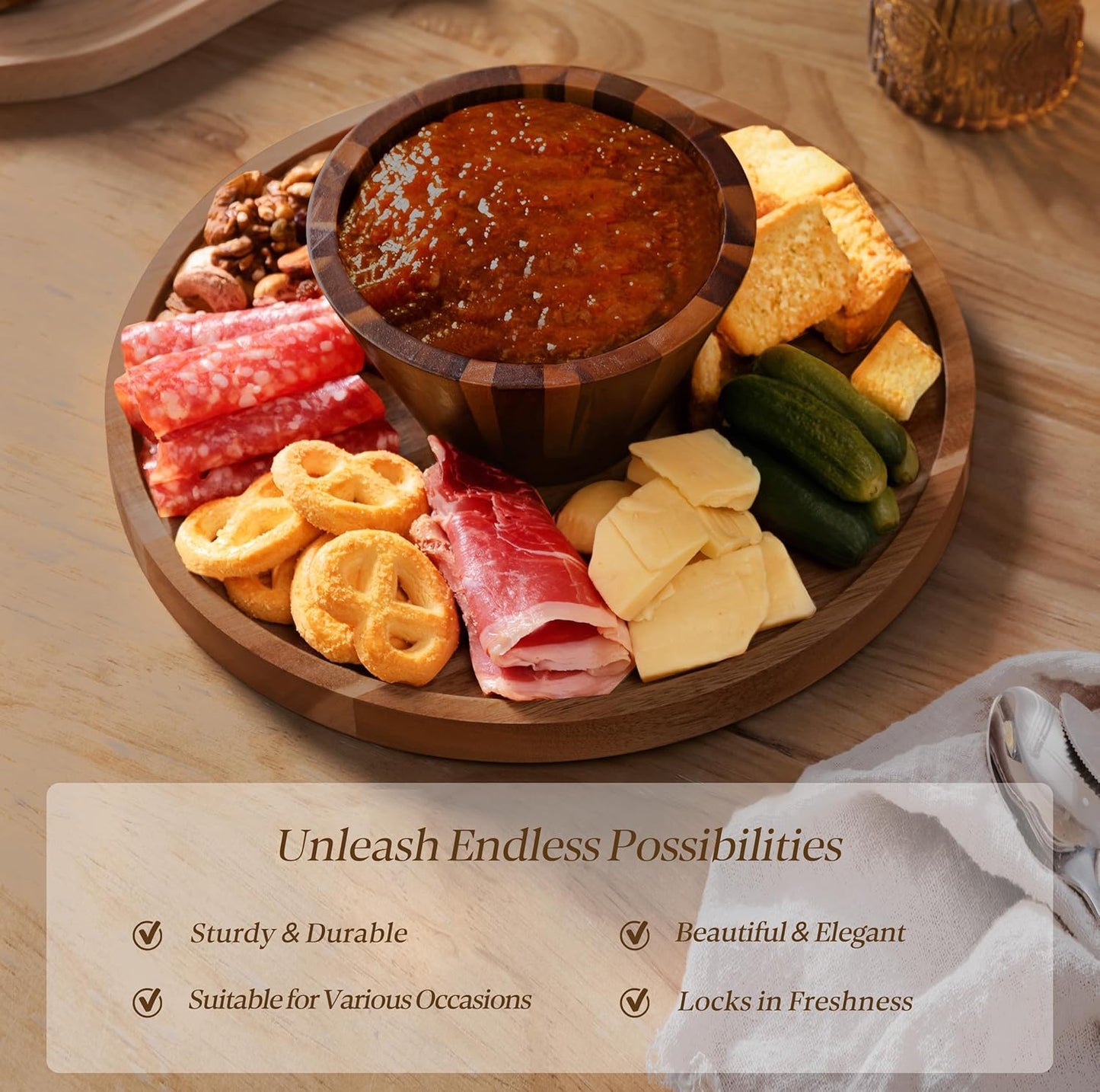 HBlife Cake Stand with Glass Lid (11.4"), Multifunctional Cake Stand with Dome, Acacia Wood 6-in-1 Cake Plate Display Stand with Cover for Baking Gifts, Birthday Kitchen Parties, Weddings