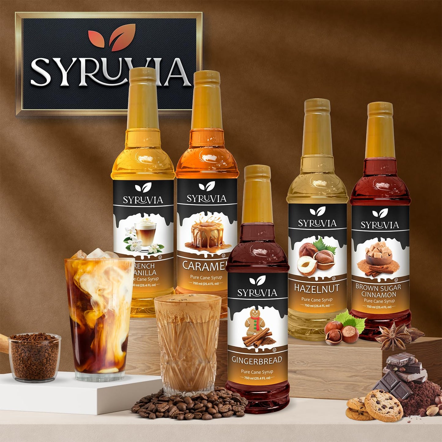 Syruvia Pecan Pie Syrup – 25.4 fl oz Syrup for Coffee, Lattes, Shakes, Smoothies, Desserts – 100% Vegan, Gluten Free, Kosher – Delicious Coffee Syrup