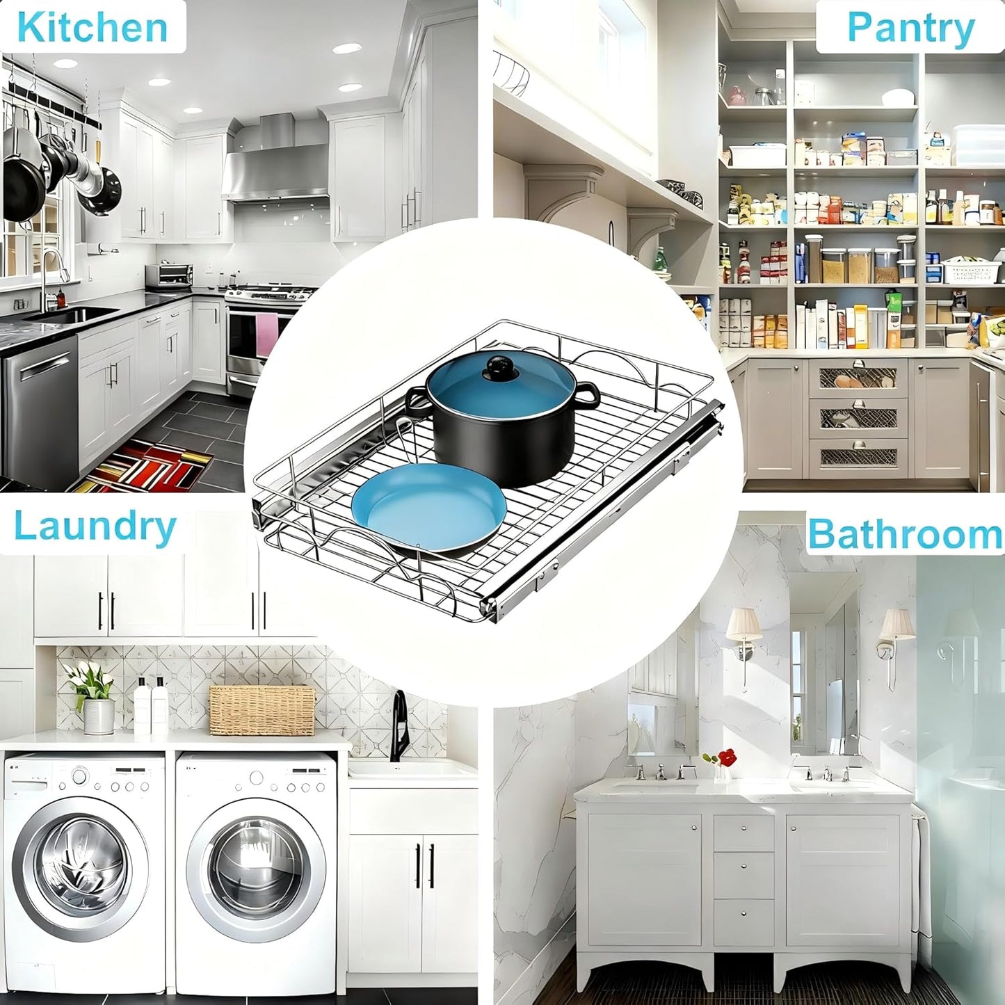 14" Wx21 D Pull Out Cabinet Organizer, Home Shelf Organization, Heavy-Duty Pull Out Shelves for Cabinets, Slide Out Drawers Organizer for Kitchen, Pantry