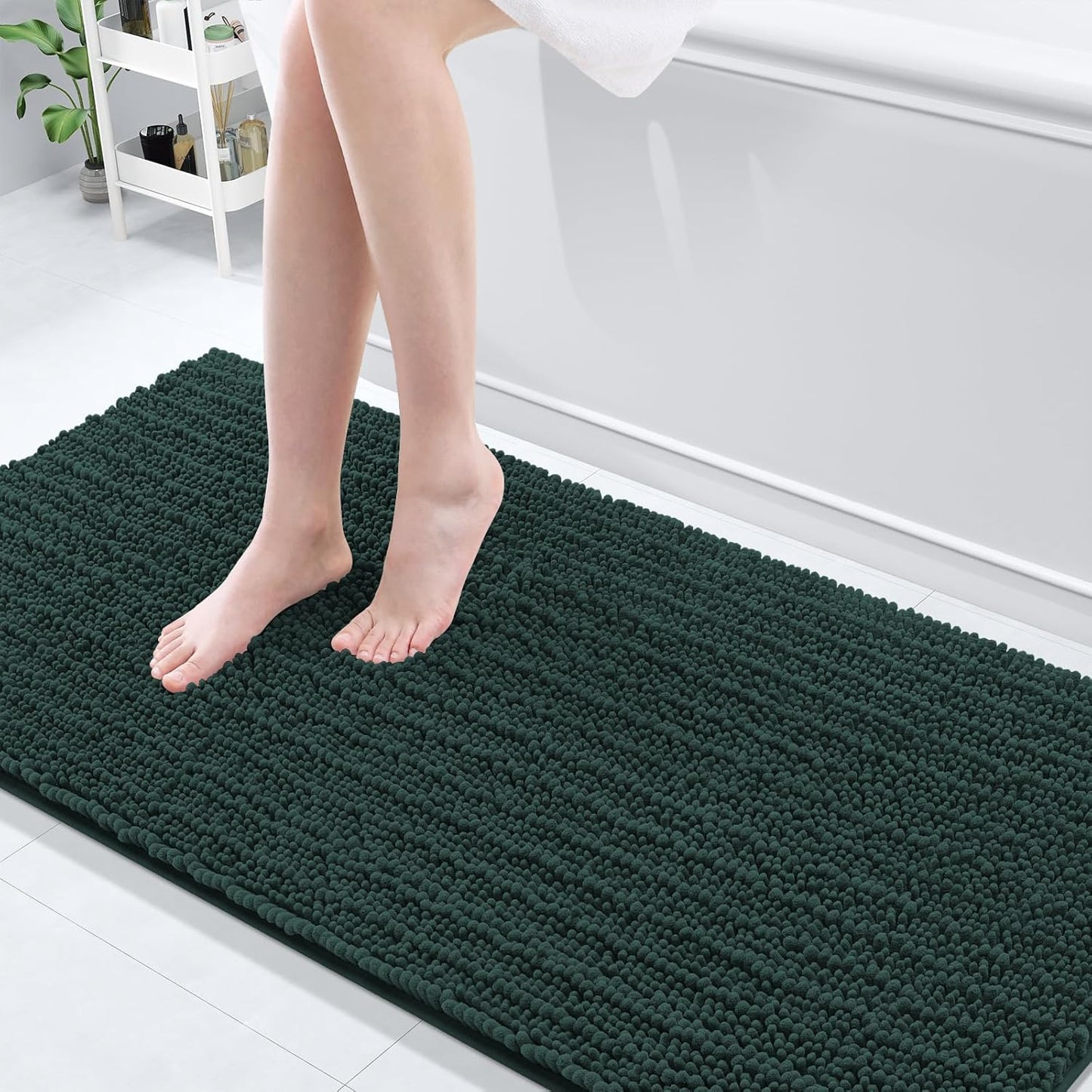 Arotive Luxury Chenille Bathroom Rug Mat, Extra Soft Thick Absorbent Shaggy Bath Rugs, Non-Slip Machine Wash Dry, Plush Bath Mats for Bathroom, Shower and Tub, 70x24, Dark Green