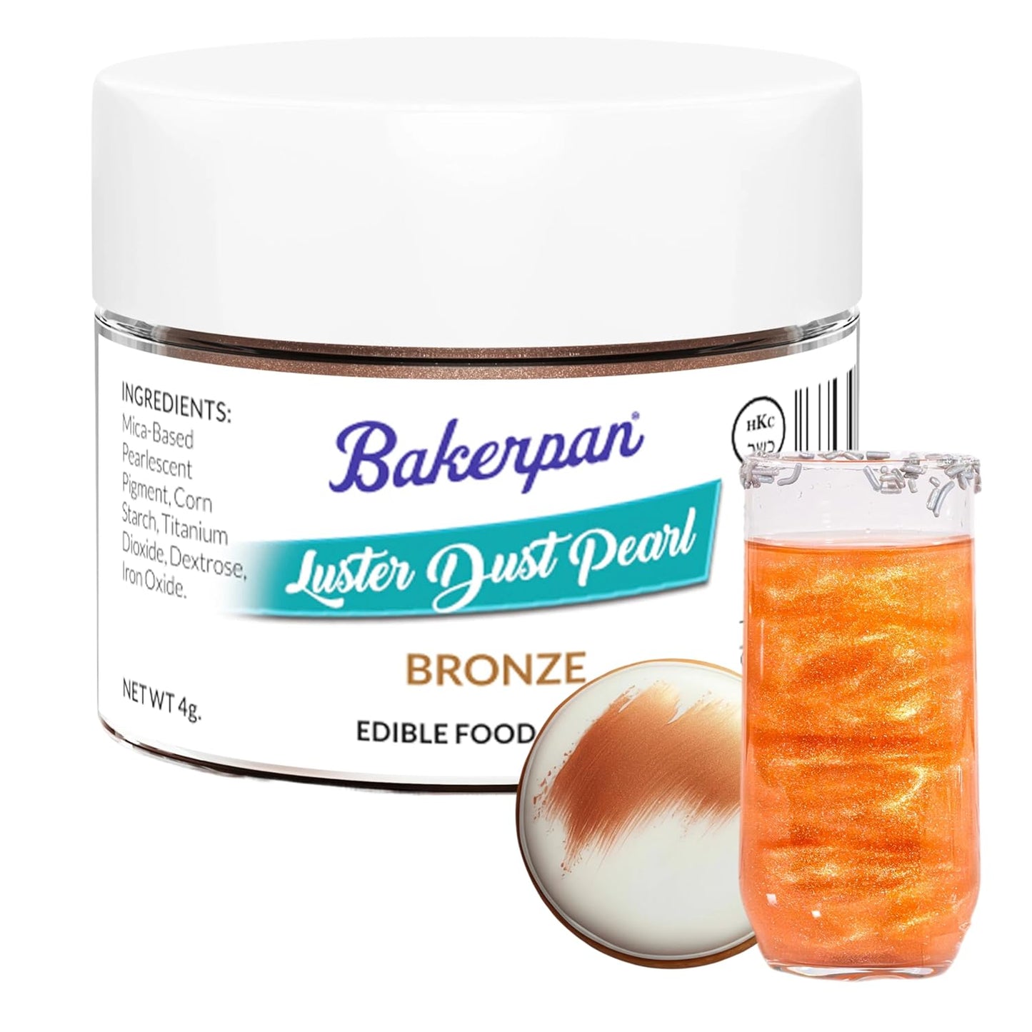 Bakerpan Pearl Luster Dust Edible, Bronze Edible Glitter for Cocktails, 4 Grams Edible Glitter for Cake Decorating, Cookies, Chocolates and Candies, Drinks (Made in USA)