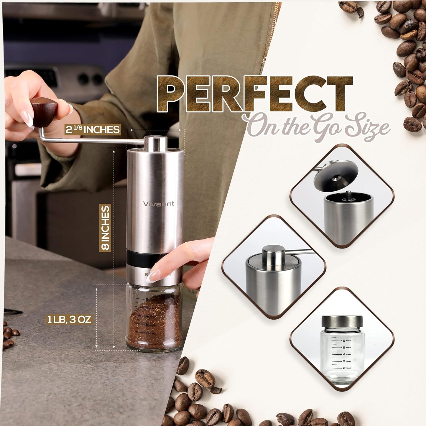 Manual Coffee Grinder, Hand Coffee Grinder with Adjustable Dragon Tooth Stainless Steel Conical Burr, No-Power, Manual Coffee Grinder for Drip Coffee, Espresso, French Press, and More!