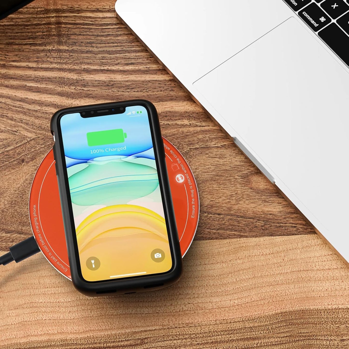 APEKX Self-Heating Ceramic Coffee Mug - Stable 130°F Temperature, 15W Wireless Phone Charging, 12.8 fl oz Capacity - USB-C Enabled. (Tangerine)