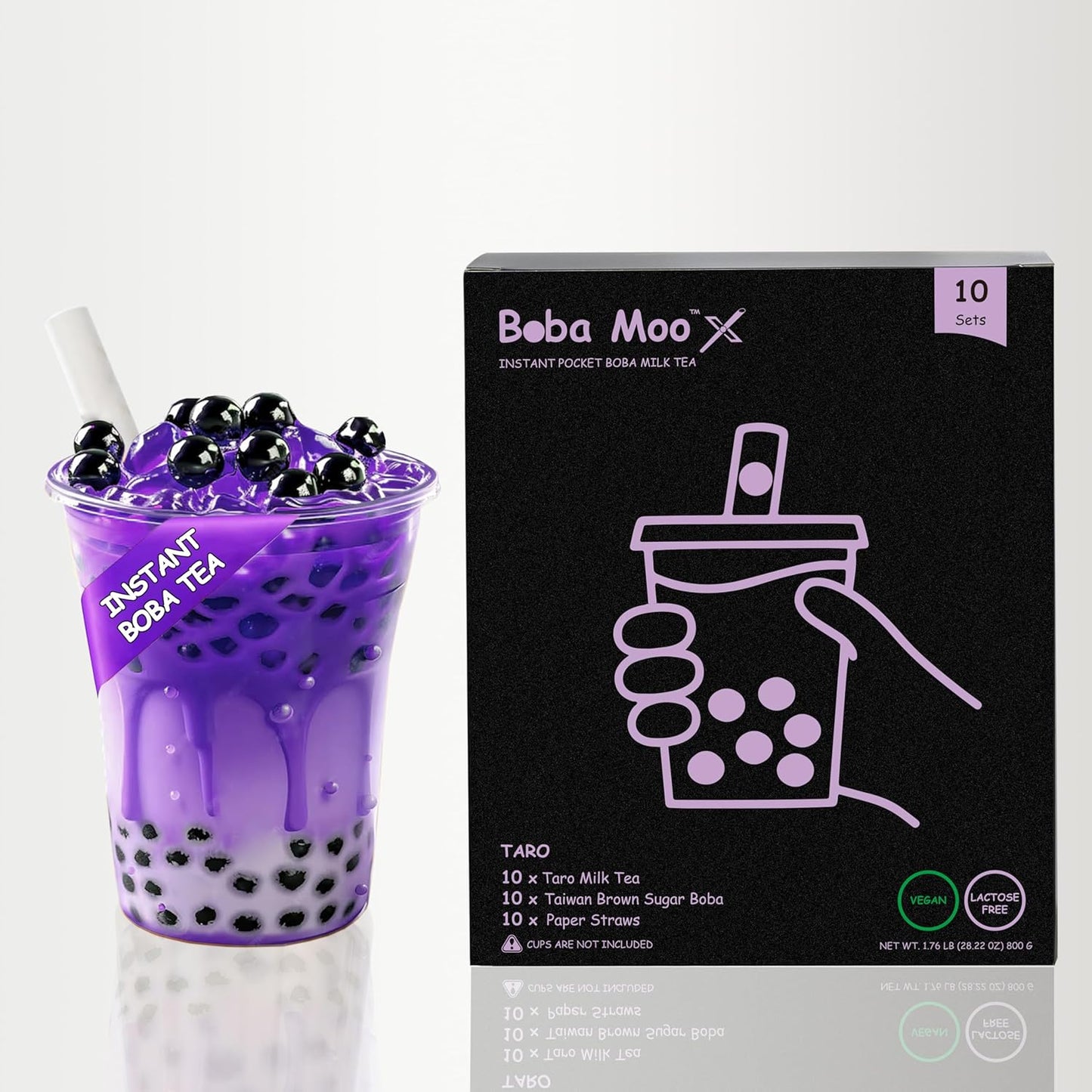 Boba Moo X Premium Boba Tea Kit With Taro Milk Tea Flavor - Only 5,000 Kits Yearly, Small Batch Bubble Tea Kit With Boba Tapioca Pearls, Exceptional Taste & Chewiness, Vegan, Lactose-Free, 10 Servings