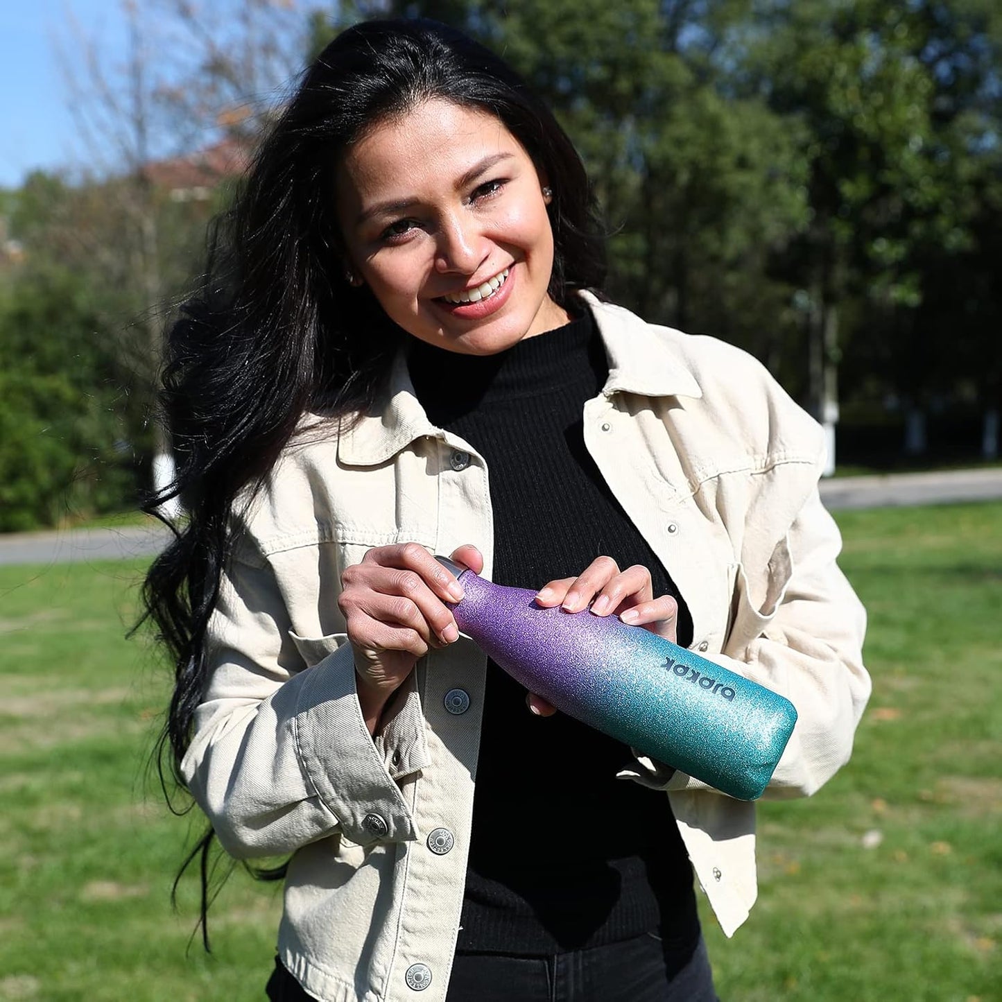 BJPKPK Insulated Water Bottles 17oz Stainless Steel Sports Water Bottles Keep Cold for 24 Hours and Hot for 12 Hours,BPA Free Water Bottl,Glitter Black