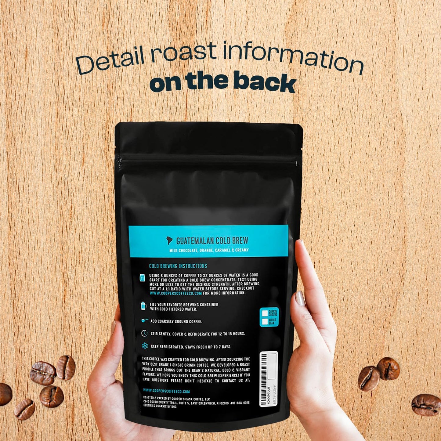 Guatemala Organic Cold Brew Coffee, Single Origin, Gourmet Beans, Tasting Notes of Milk Chocolate, Creamy Caramel & A Hint of Orange, Medium Roast Coarse Ground Beans, 16 oz Coffee Bag