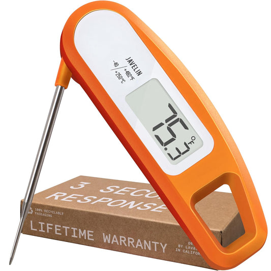 Lavatools Javelin® Ultra-Fast 2-Second Digital Instant Read Meat Thermometer for Grill and Cooking, 2.75" Probe, Compact Foldable Design, Large Display, IP65 Water Resistant, NSF Certified – Tangerine