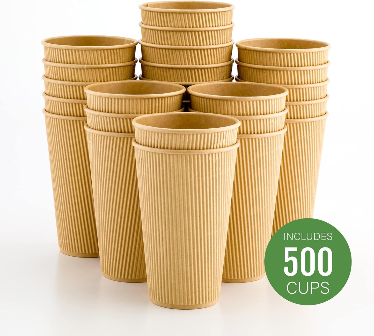 Restaurantware 16 Ounce Ripple Wall Disposable Coffee Cups, 500 Insulated Kraft Paper Tumblerss with Rolled Rim Design, Lids Sold Separately for Hot Drinks like Tea, Hot Chocolate and More