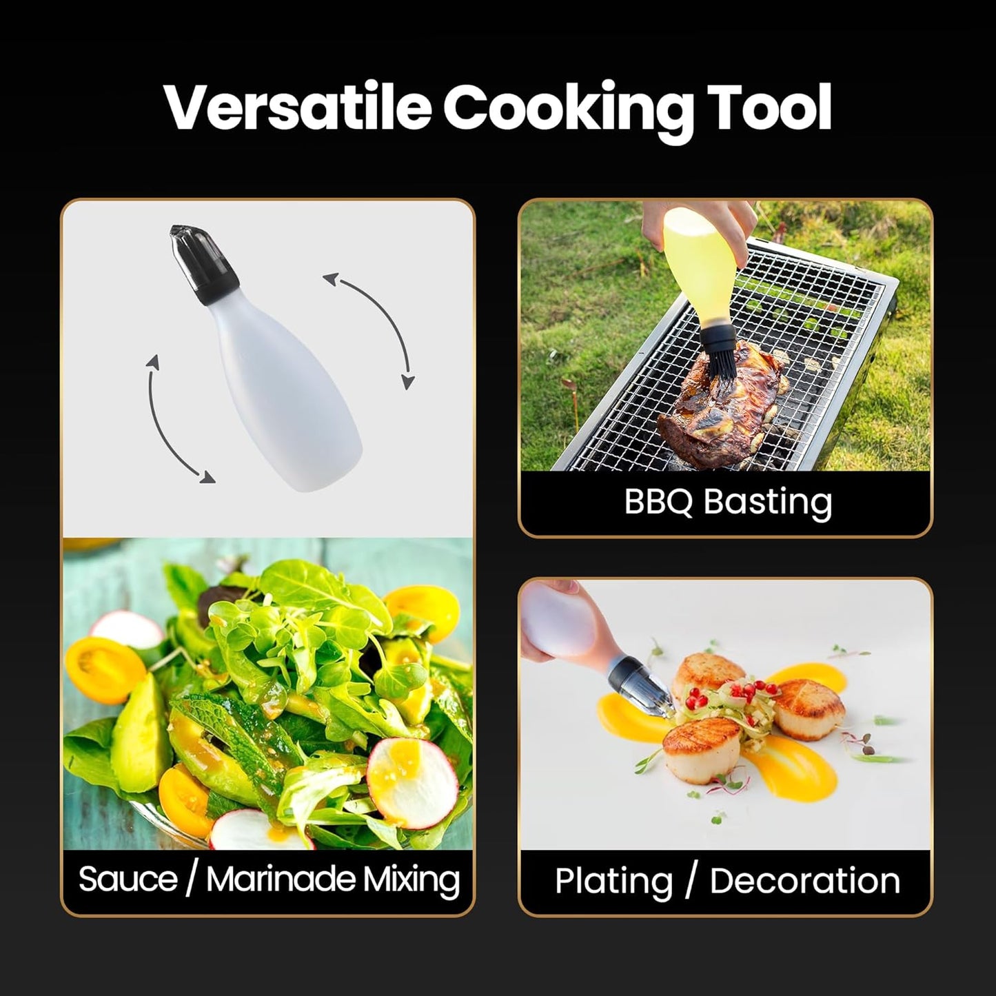 Silicone Pastry Brush, All-in-One Silicone Basting Brush with Sauce Bottle, Heat Resistant BBQ Accessories and Cooking Gadgets, BPA-Free Oil Dispenser for Cooking, Baking, Grilling(Black)