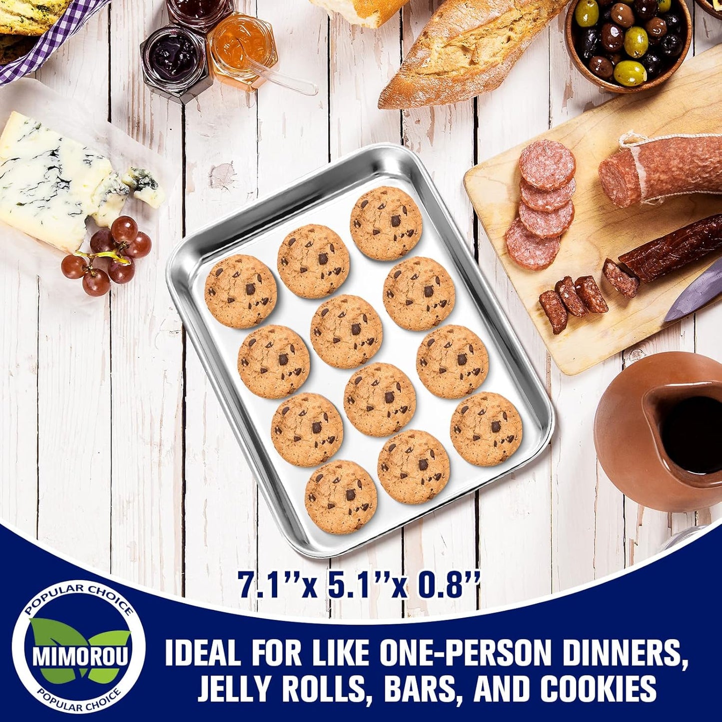 Mimorou 12 Pcs Baking Sheet Stainless Steel Cookie Small Metal Sheet Pans Professional Rectangle Oven Trays Kitchen Baking Cooking Oven and Toaster, Dishwasher Safe