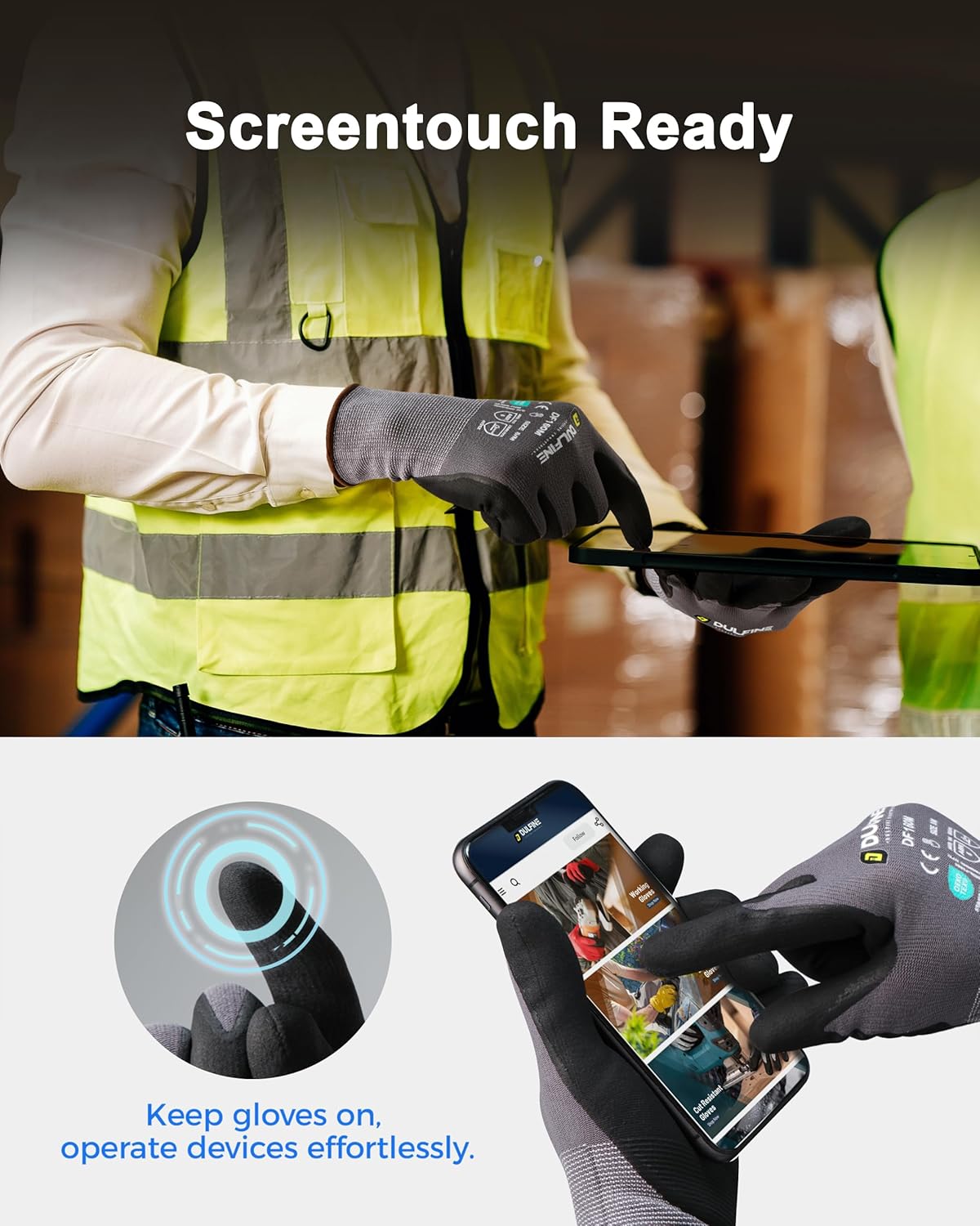 DULFINE Safety Work Gloves MicroFoam Nitrile Coated-6 Pairs Pack,Seamless Knit Nylon Glove with Black Micro-Foam Nitrile Grip,Ideal for General Purpose,Automotive,Home Improvement,Painting(Small)