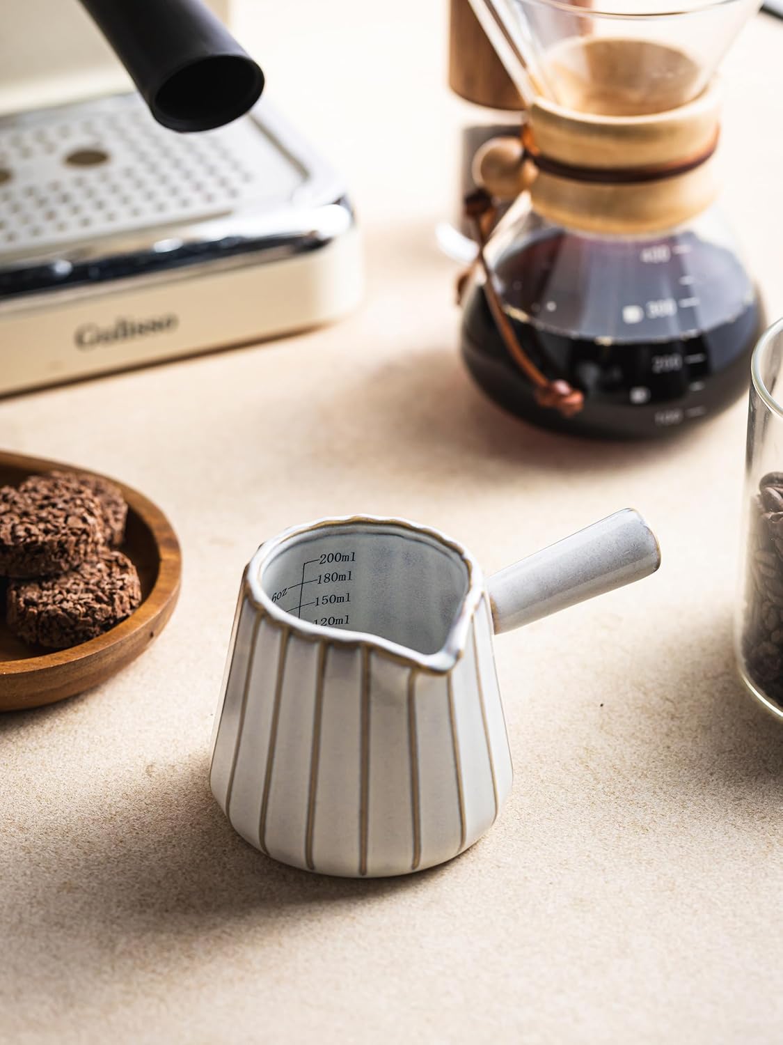 Ceramic Espresso Cups, Espresso Measuring Cup with Handle, Expresso Shots Cups with Scale, Espresso Accessories, 200ML /6 OZ, Cream White