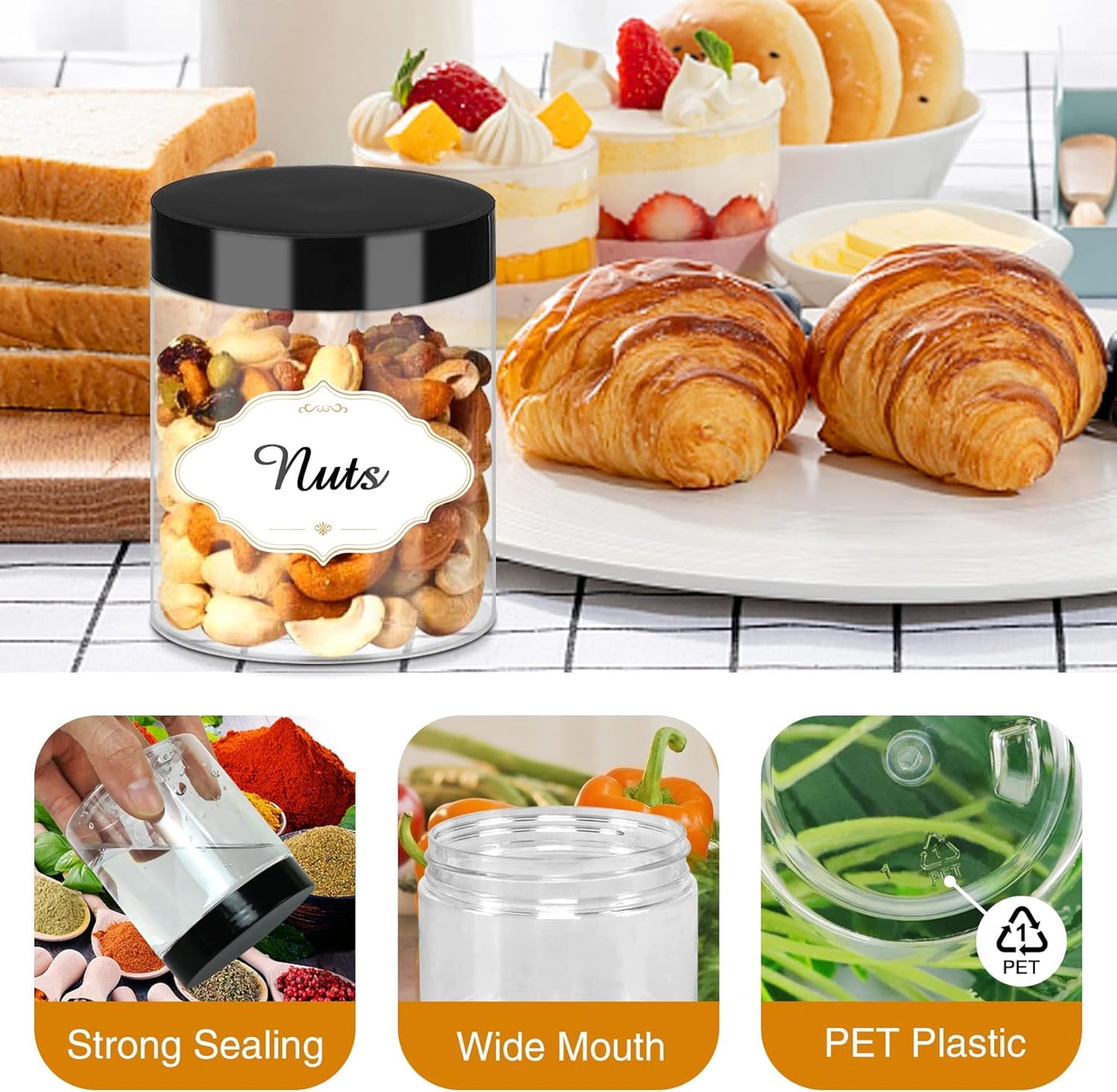 8 OZ Plastic Jars with Lids, Slime Containers with Lids 48 Pcs Airtight Round Plastic Storage Jars Wide-Mouth Containers for Slime, Kitchen and Household Food Storage of Dry Goods