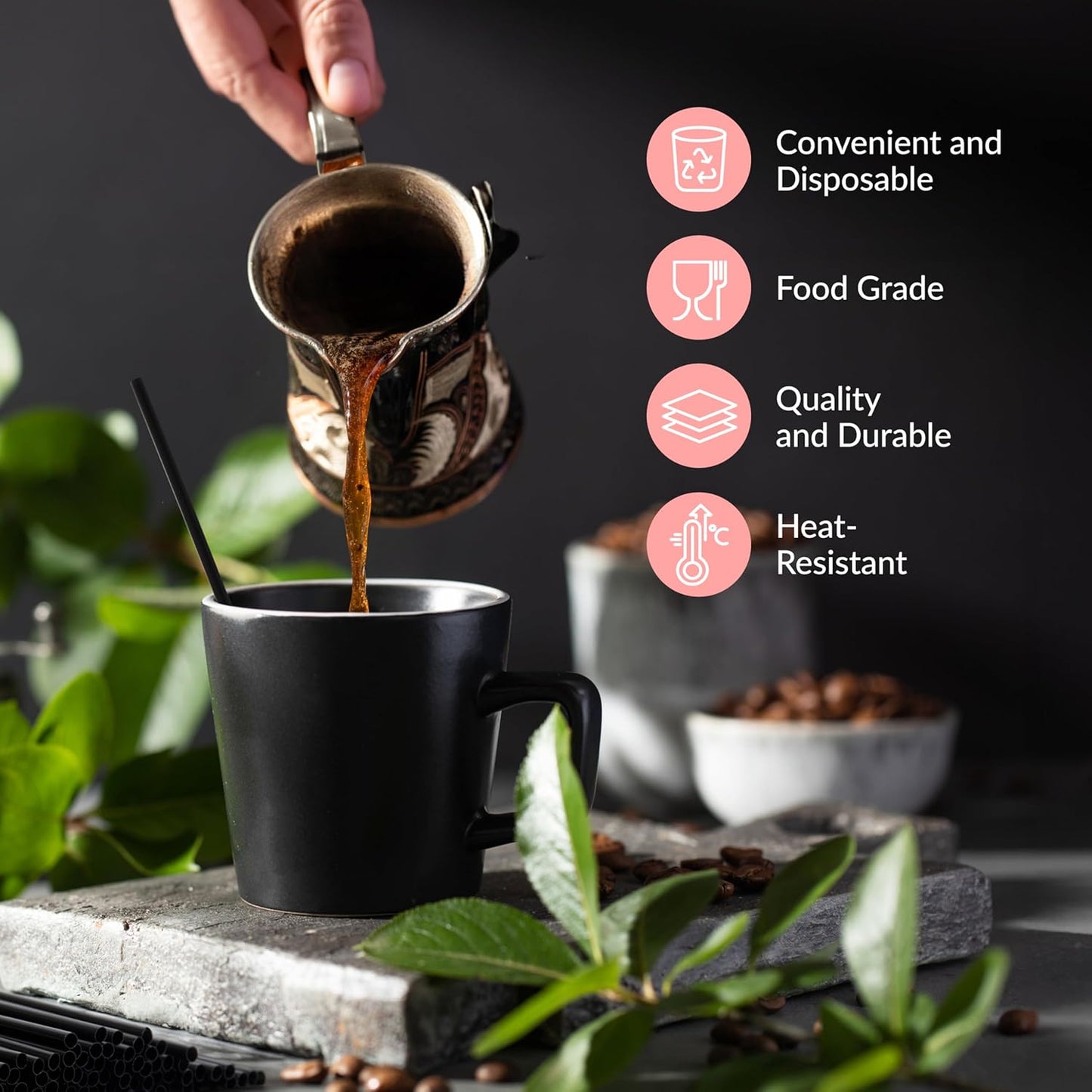 Prestee Plastic Coffee Stirrers 5.5 Inch, 2000 Count - Disposable Black Drink Stir Sticks for Coffee, Tea, Cocktails & Beverages - BPA-Free Plastic Stirring Straws for Home, Office & Events