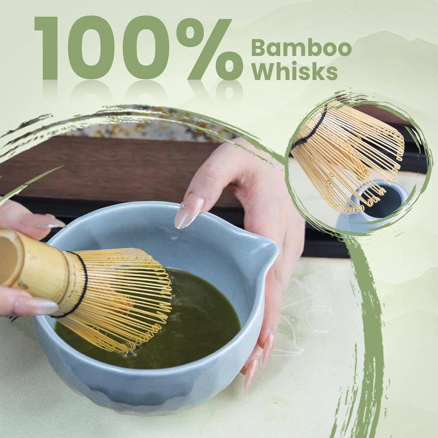 7-Pcs Matcha Whisk Set - Ceramic Matcha Set Includes Bowl,Whisk,Holder,Bamboo Scoop,Scoop Rest,Sifter & Tea Towel – Japanese Traditional Tea Kit for Beginners & Tea Lovers (Blue)