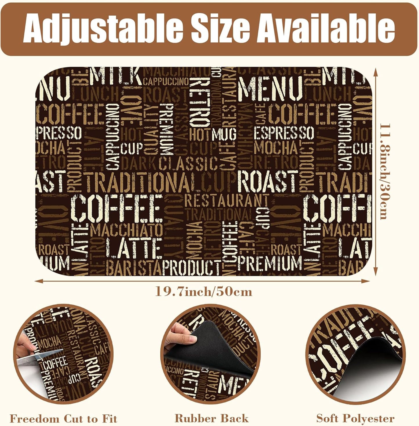Vintage Coffee Cup Coffee Mat Absorbent Dish Drying Mat for Kitchen Counter Hide Stain Rubber Backed Drying Rack Pad Fit Under Espresso Machine Cafe Table Decoration, 11.8 x 19.7 Inch