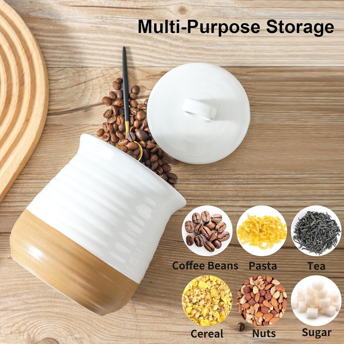 Ceramic Food Storage Jar,Coffee Canister for Countertop with Lids Airtight,Large Flour,Cereal,Spices,Beans,Rice and Candies Containers for Kitchen and Home,Farmhouse Kitchen Decor,35 OZ White