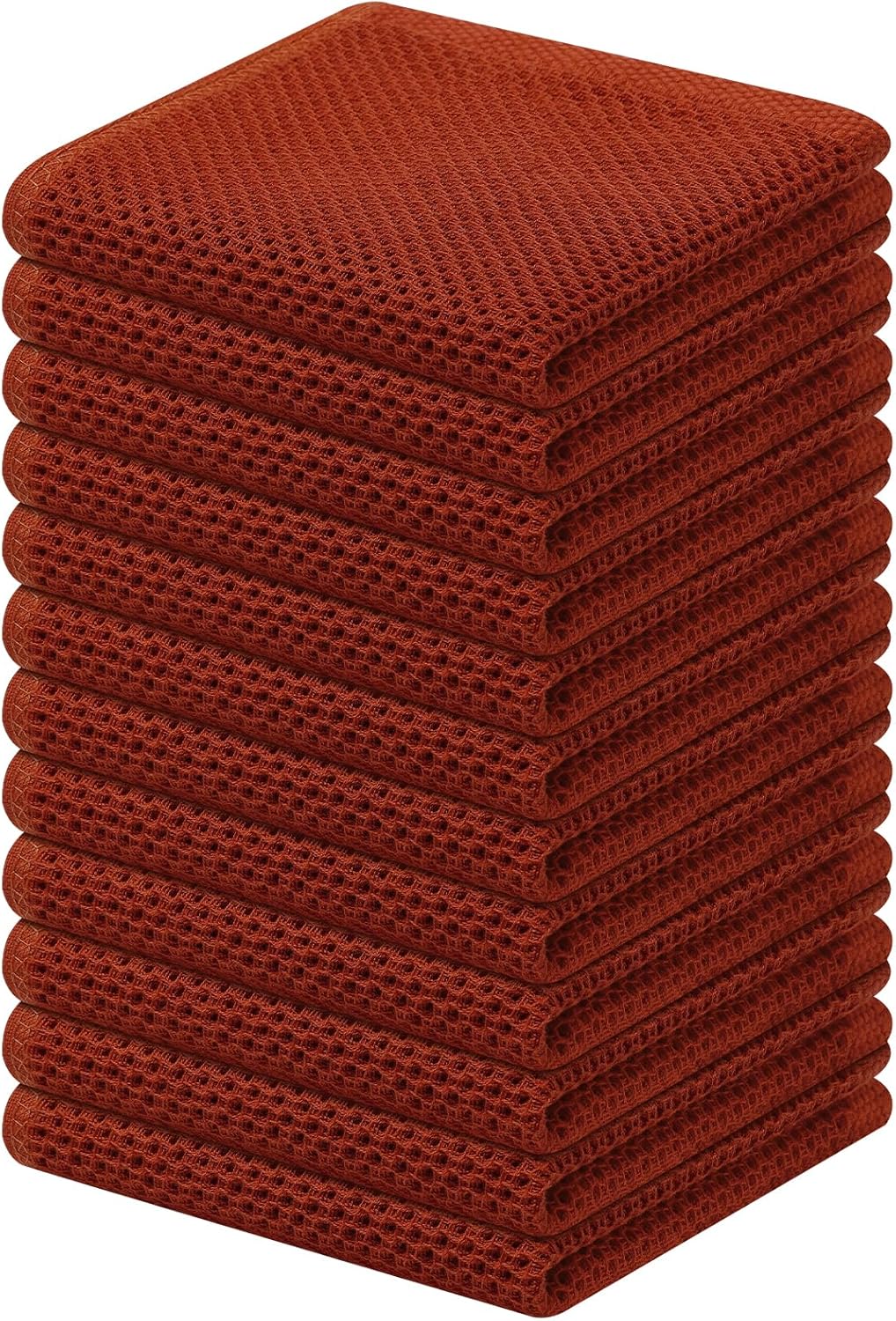 Kitinjoy 100% Cotton Kitchen Dish Cloths, 12 Pack Waffle Weave Ultra Soft Absorbent Dish Towels for Drying Dishes Quick Drying Kitchen Towels Dish Rags, 12 X 12Inch, Rust