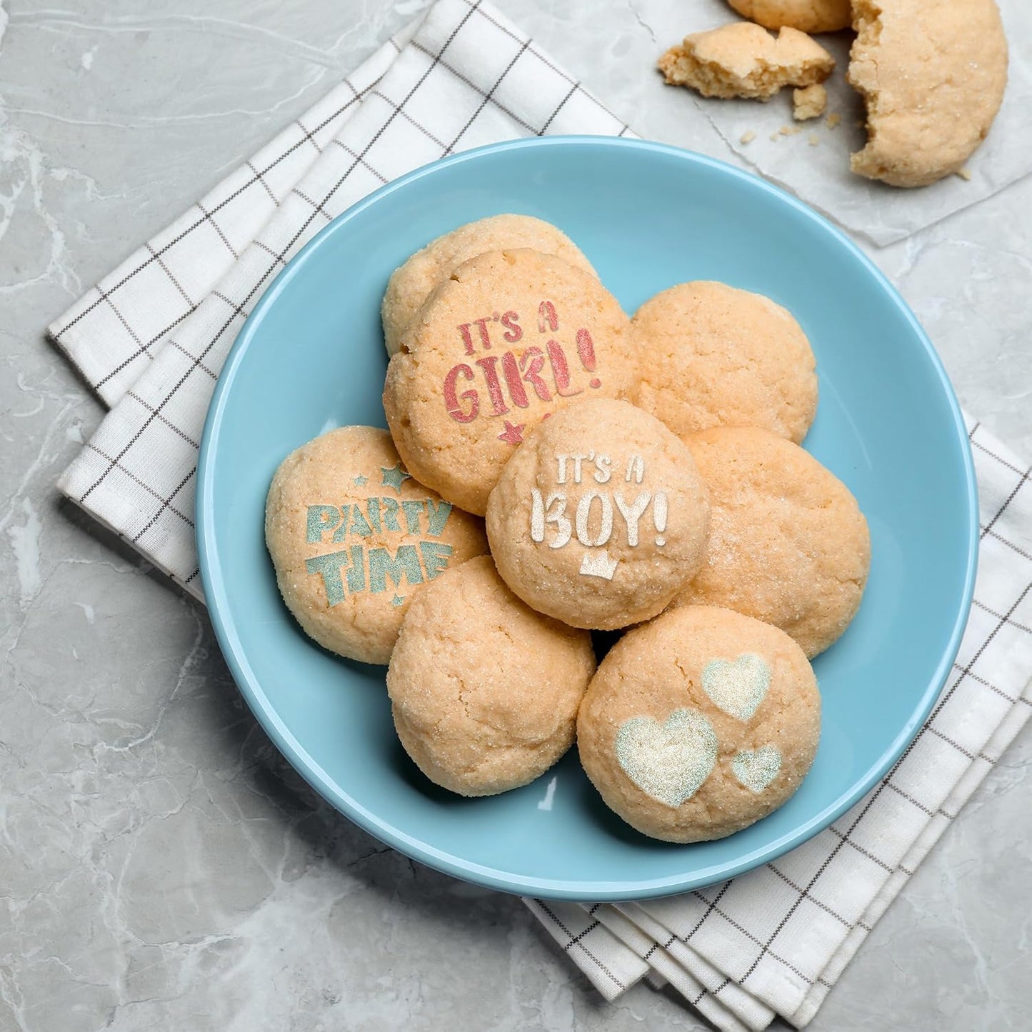 NAKLEO Coffee Stencils and Cookies Decoration 14Pcs 2.8”x2.8” and 4.3”x4.3”, Reusable Plastic Baking Templates, Baby Shower Newborn, Barista DIY Art Craft, Capuccino Latte Chocolate Cake Biscuit