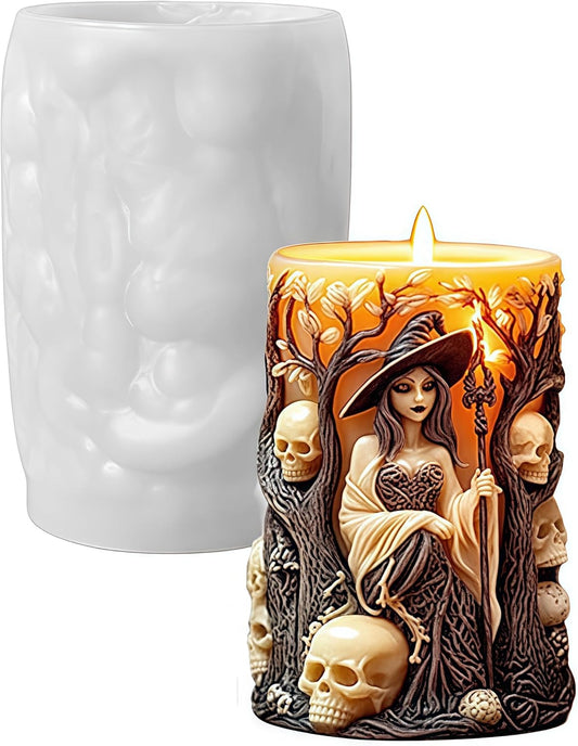 Witch Cylinder Silicone Candle Mold for Candle Making,Pillar Casting Silicone Molds for Resin Casting,Scented Candle, Soap,Silicone Molds for Home Decor,Resin Craft Gifts (B)