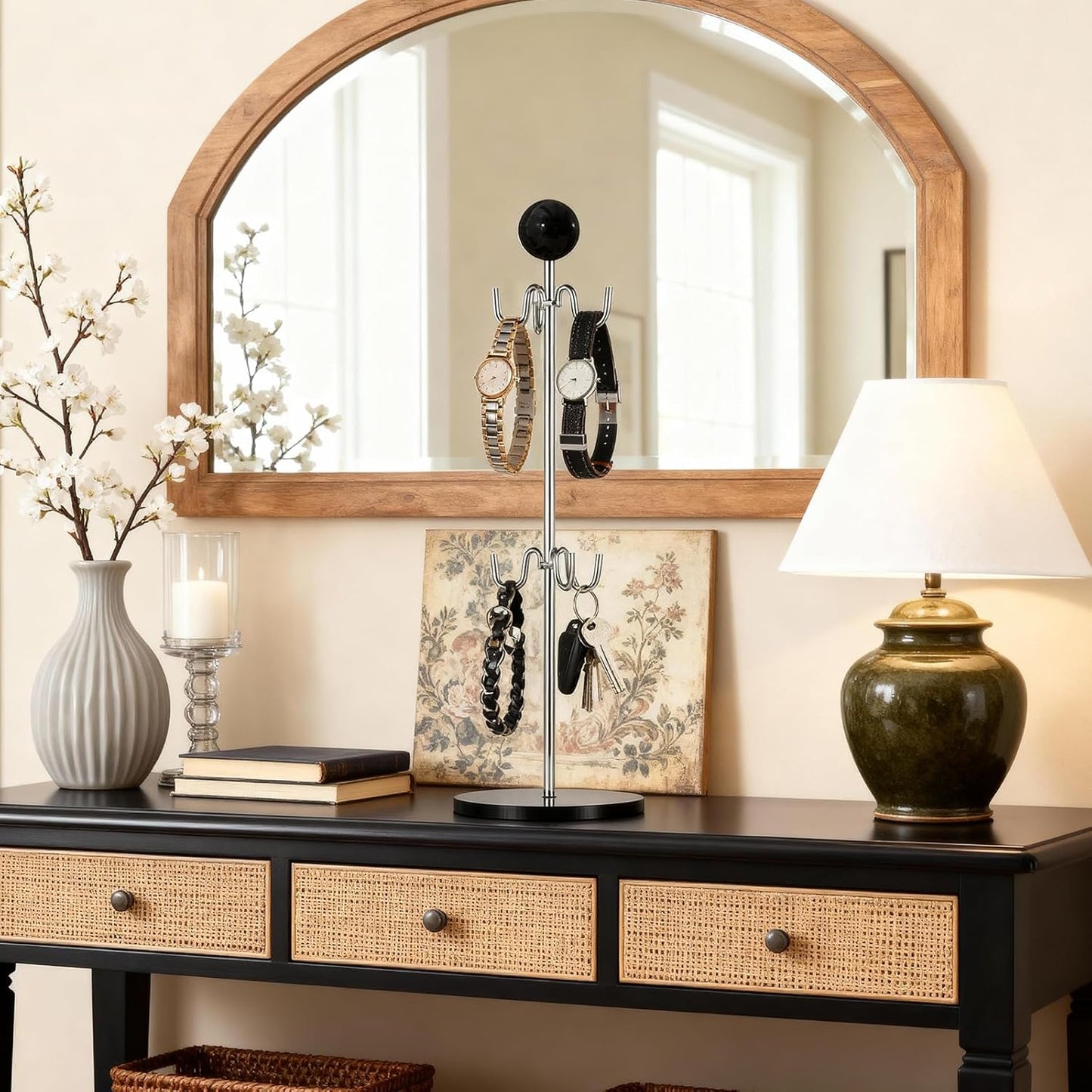 Mug Holder,6 Hooks Coffee Mug Tree for Counter,No Assembly Metal Cup Holder with Stable Acrylic Base,Mug Rack for Coffee Bar Accessories,Black