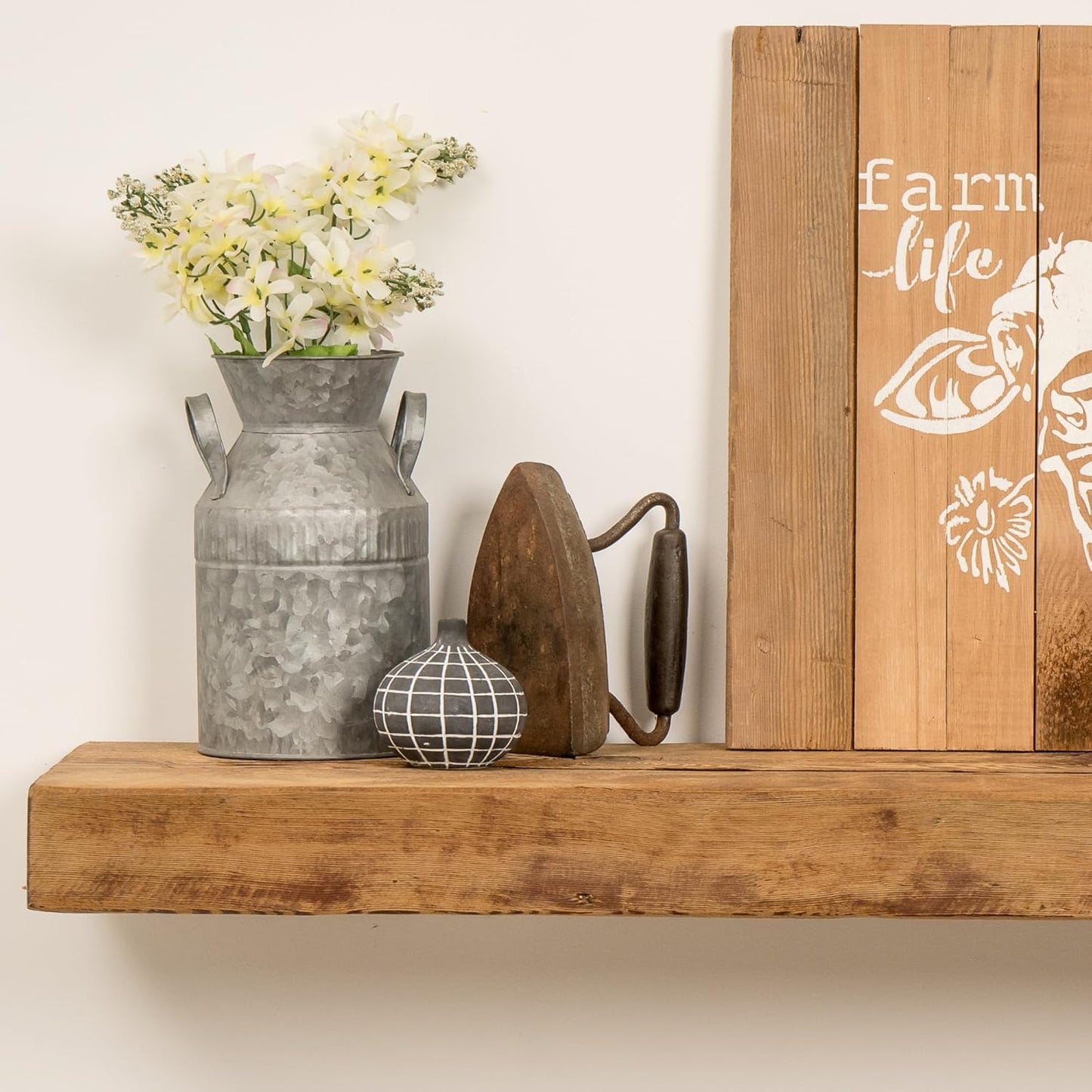 Modern Timber Craft Reclaimed Wood Fireplace Mantel Shelf | Solid Rustic American Barnwood with Floating Shelf Brackets | 2.75" Thickness | 66" L x 5" D, Rustic Original - Unfinished