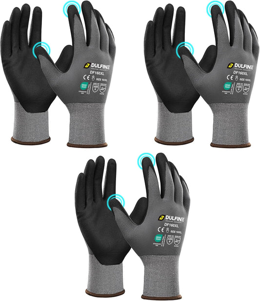 Safety Work Gloves MicroFoam Nitrile Coated-3 Pairs Pack,Seamless Knit Nylon Glove with Black Micro-Foam Nitrile Grip,Ideal for General Purpose,Automotive,Home Improvement,Painting(Extra Large)