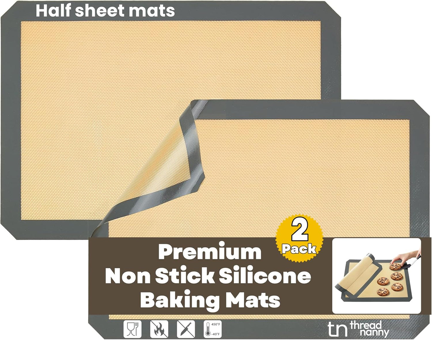 Silicone Baking Mat - 2 Pack Reusable Silicone Baking Sheet Liner for Oven - Half Sheet Nonstick Mat 16.5"x11.6" for Bread, Dough, Macaron, Cookie Cooking Liners for Kitchen Counter Bakery Supplies