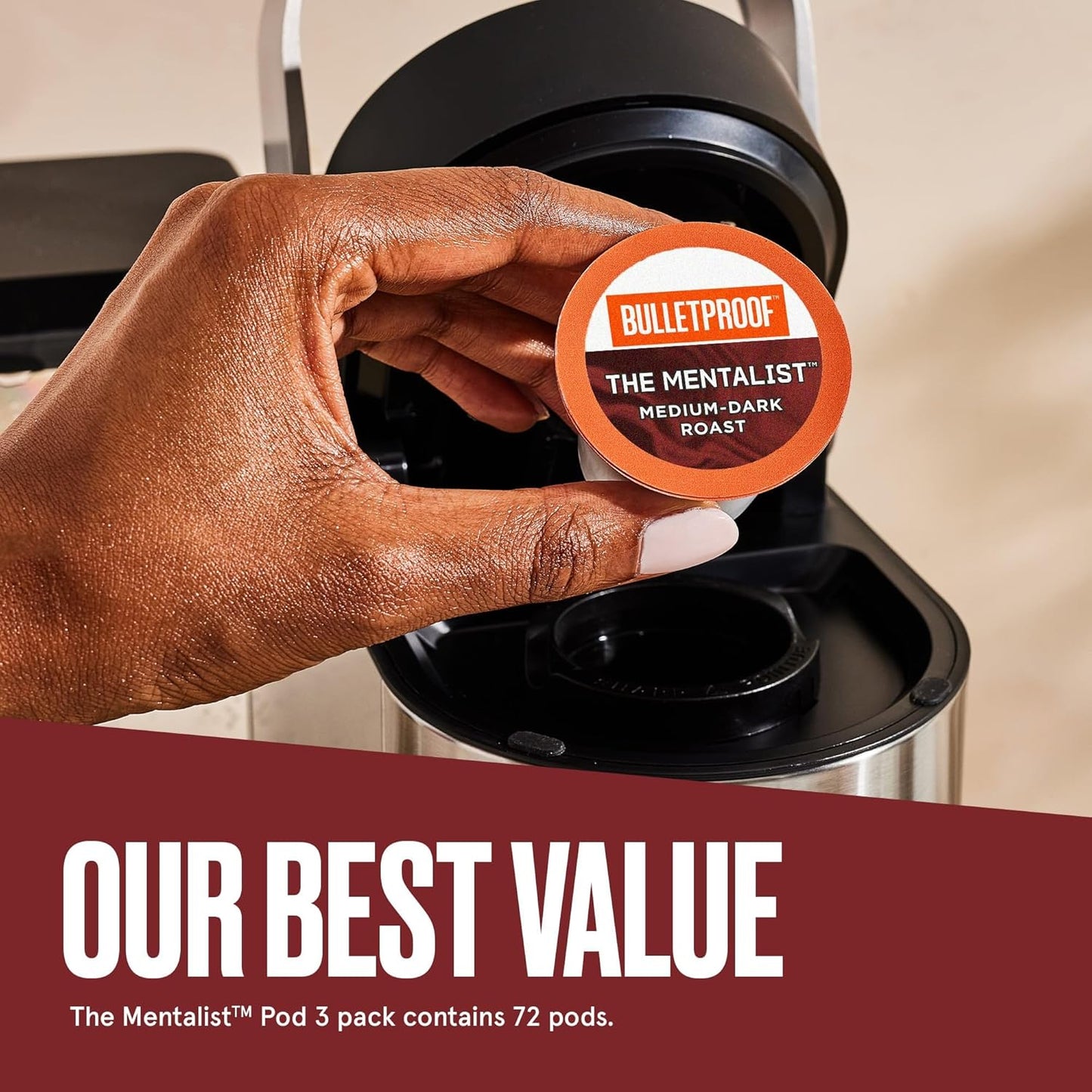 Bulletproof The Mentalist Medium-Dark Roast Single-Serve Pods, 72 Count, 100% Arabica Coffee, Clean Coffee Tested for Toxins, Packaging May Vary