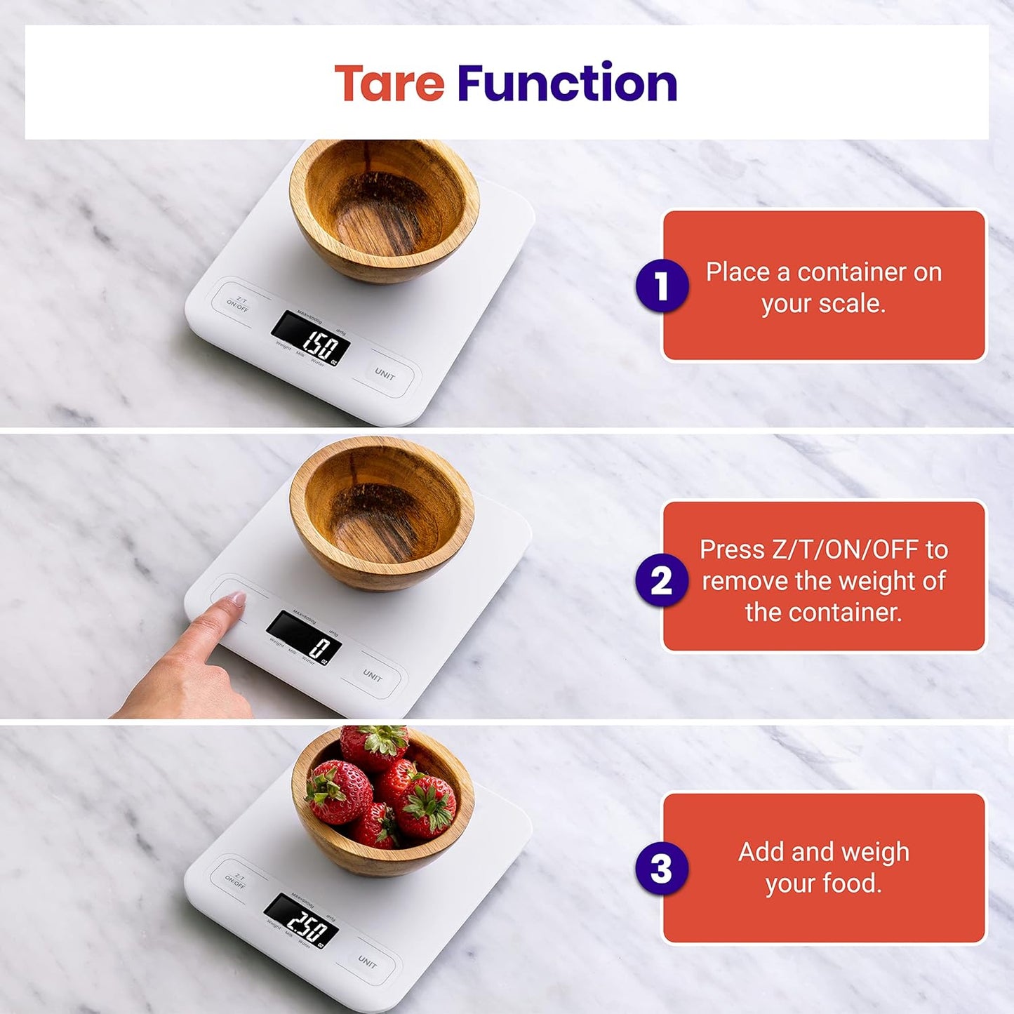 Etekcity Food Kitchen Scale, Digital Grams and Ounces for Weight Loss, Baking, Cooking, Keto and Meal Prep, LCD Display, Medium, White
