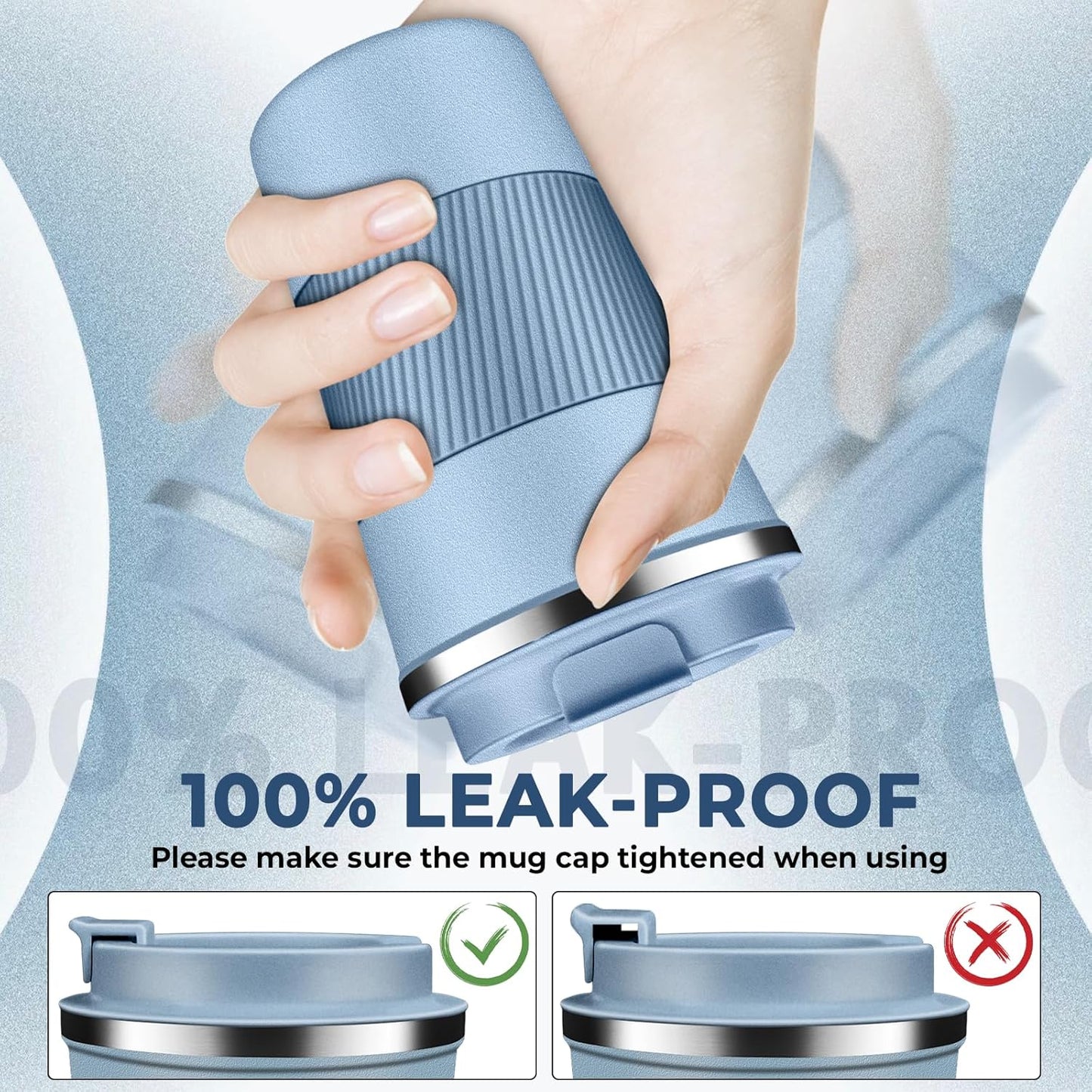 Insulated Coffee Tumbler 12 oz, Stainless Steel Coffee Mug with Lids, Travel Coffee Mug Leak Proof, Double Wall Vacuum Insulated Reusable Coffee Cup, Keep Drinks Hot and Cold (Sky Blue, 12 Ounces)