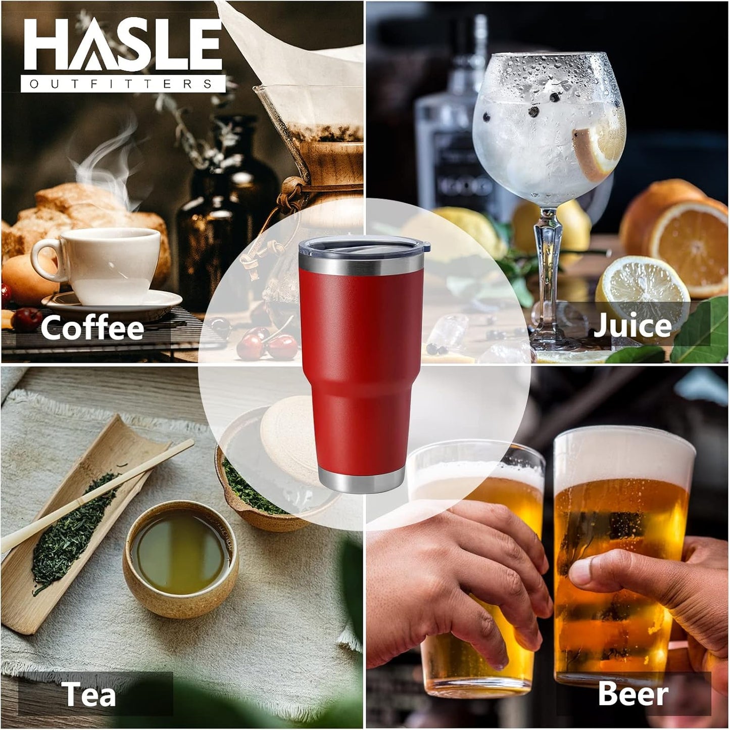HASLE OUTFITTERS 30oz Stainless Steel Tumbler, Double Wall Vacuum Insulated Travel Mug Tumbler, Durable Insulated Coffee Mug, Gift Box Set (Red, 4)