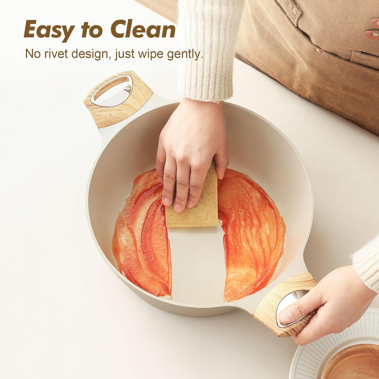 SENSARTE Ceramic Nonstick Stock Pot with Lid, 2.6/4.5/6.6 QT Soup Pot Casserole Pot, Non-toxic Healthy Pasta Pot, Large Cooking Pot Stew Pot, Induction Compatible, PFOA PFAS PTFE Free, Taupe