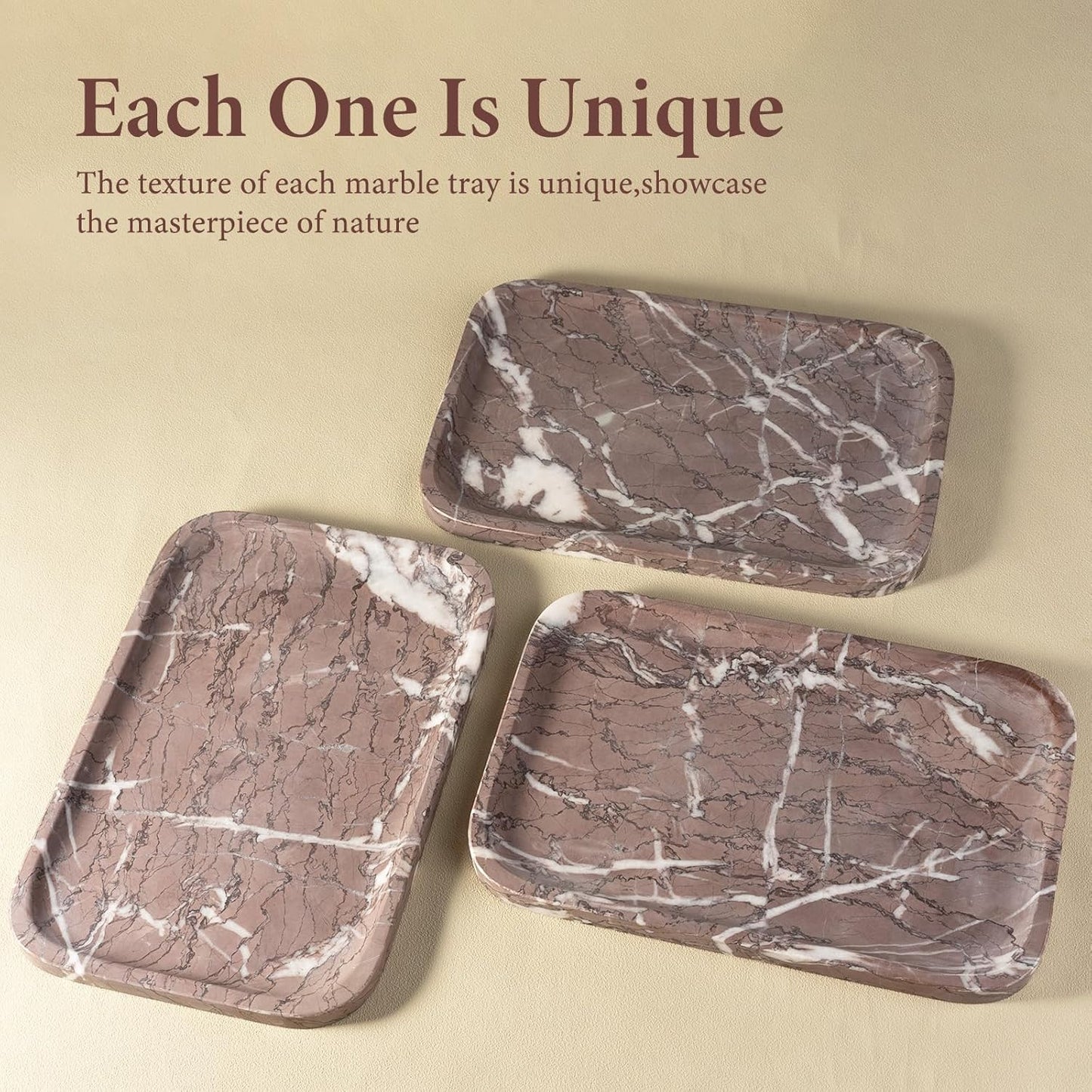 Koville Marble Tray, 12"x8" Marble Vanity Tray for Bathroom Kitchen Countertop, Rectangular Stone Tray for Cosmetics Perfume Trinket, Decorative Catchall Trays (Lilac)