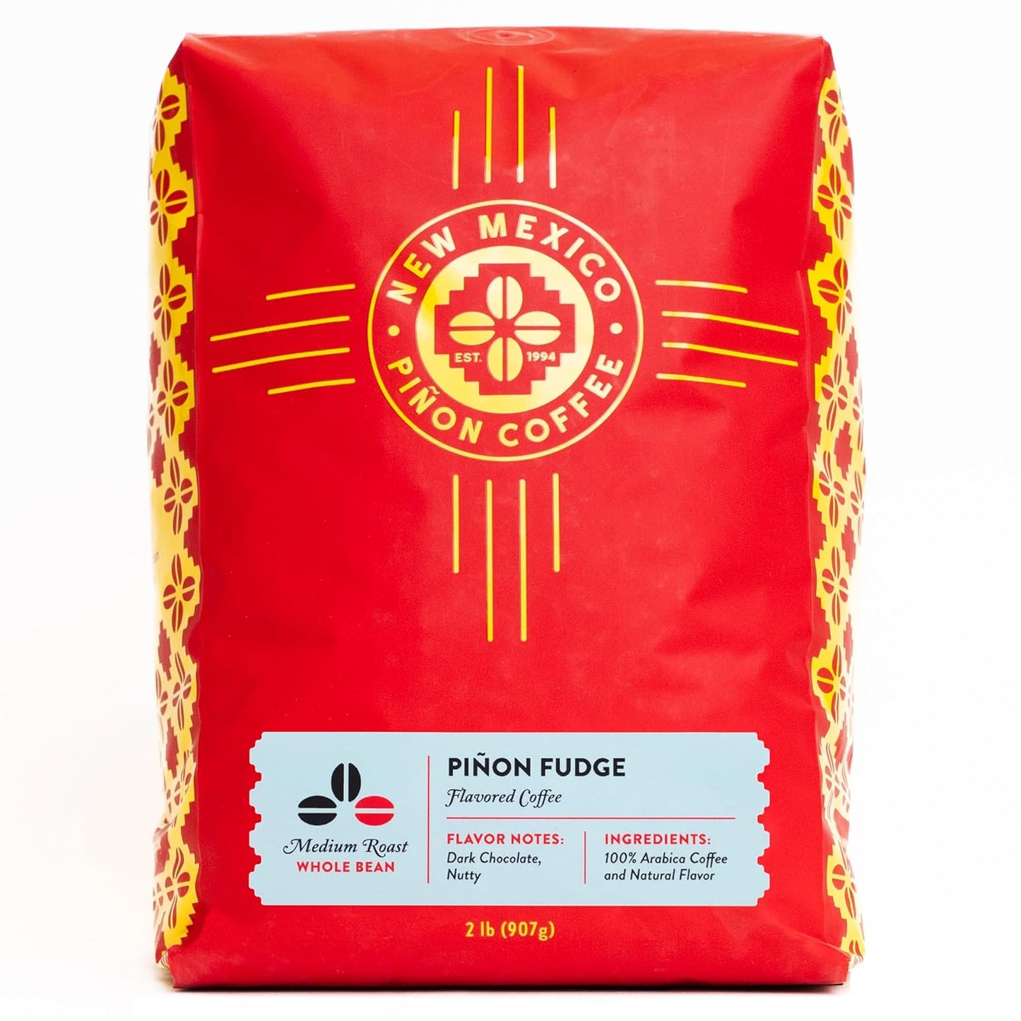New Mexico Piñon Whole Bean Coffee Medium Roast 100% Brazilian Arabica Piñon Fudge - Naturally Chocolate Nutty & Smooth Flavored Coffee Beans - 2 Lb Bag
