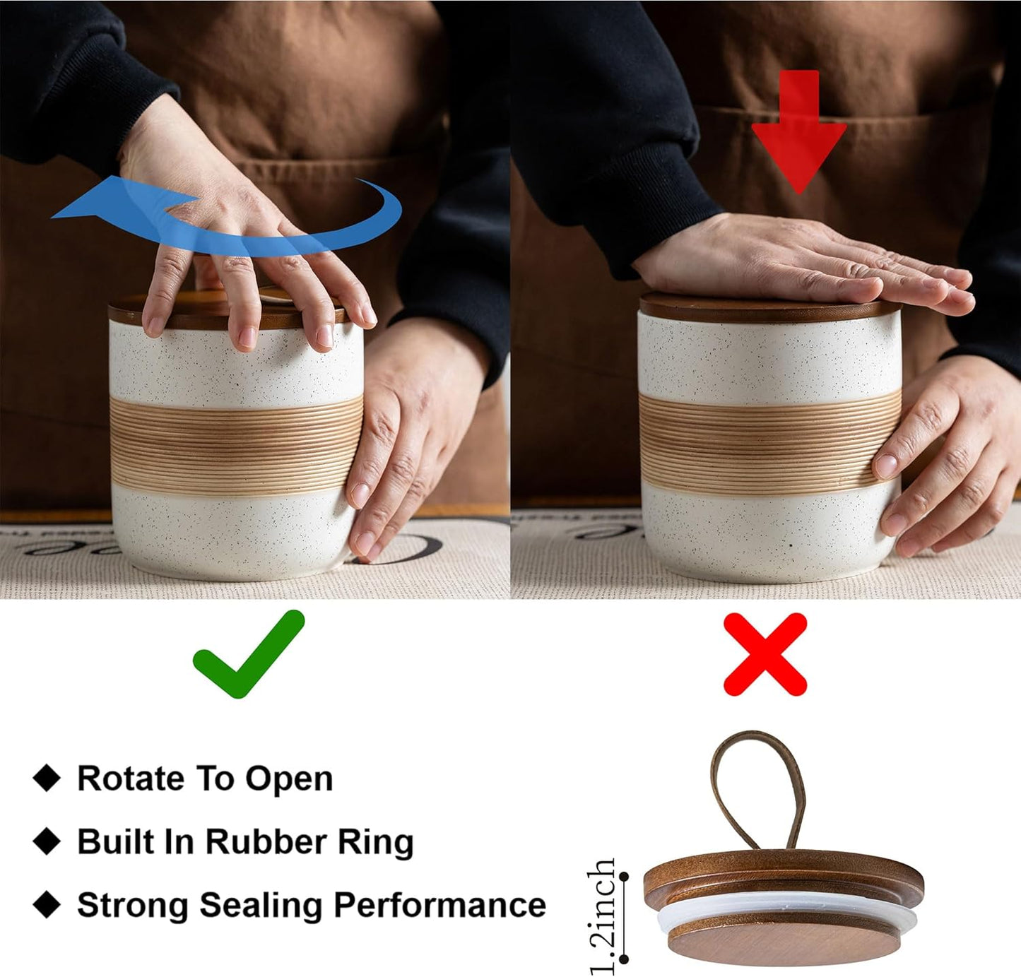 Coffee Container Jar with Lid, Ceramic Kitchen Food Storage Jars for Spice Sugar Cookie, Stackable Decorative Jars for Coffee Bar, White & 28oz