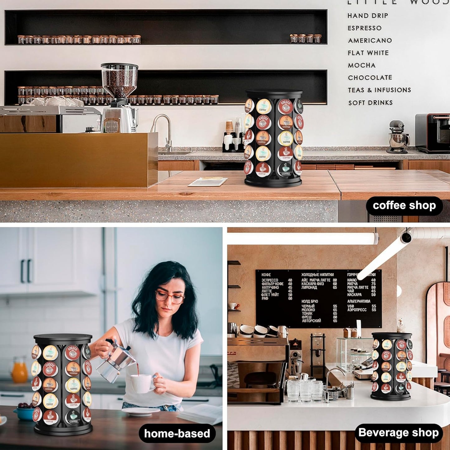 CEHNCEH Coffee Pod Carousel Organizer: Compatible with 40 Keurig K-Cup Pods, Large Compacity Coffee Capsule Holder, NEW Modern Design, Home or Office Kitchen Counter Organizer(Black)