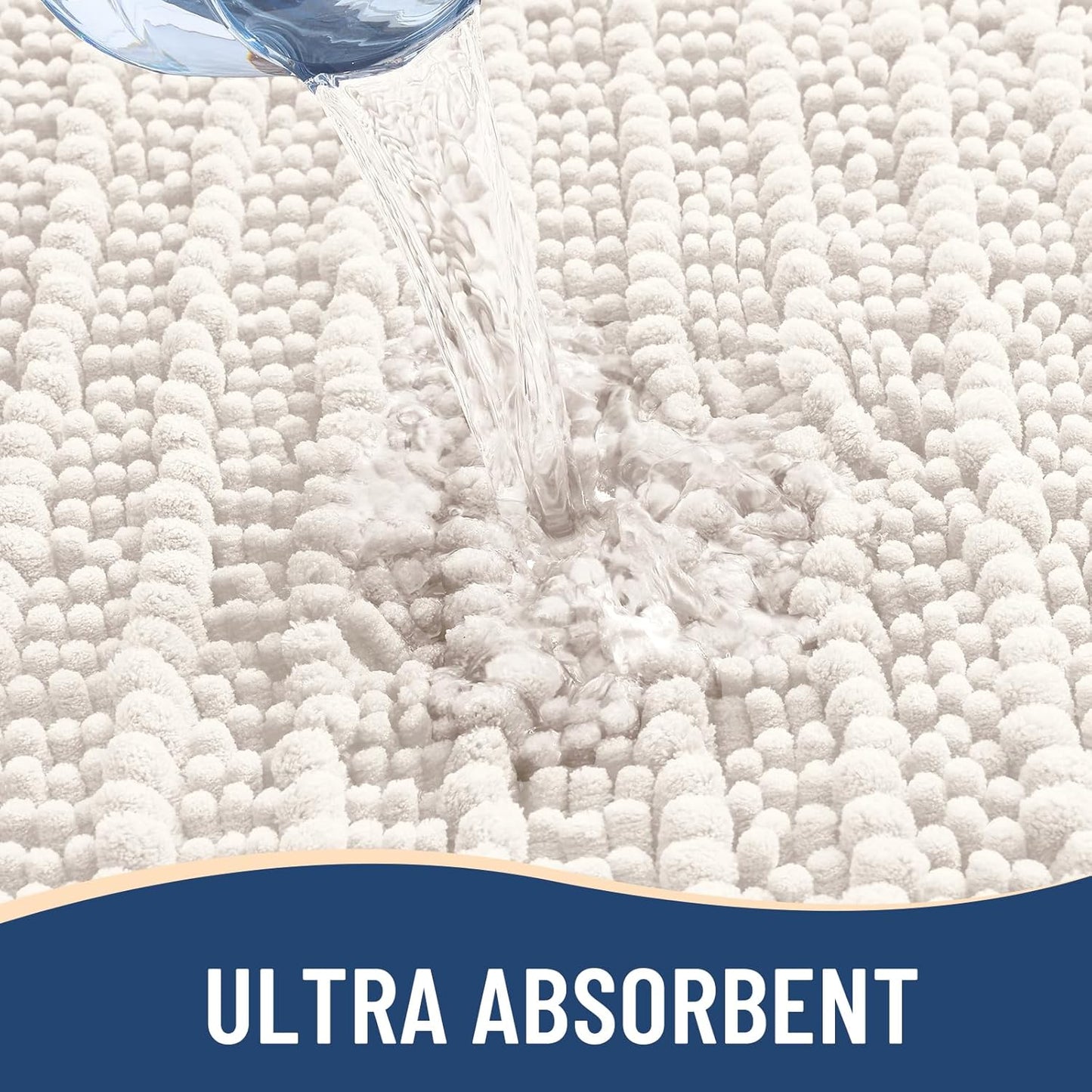 Arotive Luxury Chenille Bathroom Rug Mat, Extra Soft Thick Absorbent Shaggy Bath Rugs, Non-Slip Machine Wash Dry, Plush Bath Mats for Bathroom, Shower and Tub, 70x24, Ivory