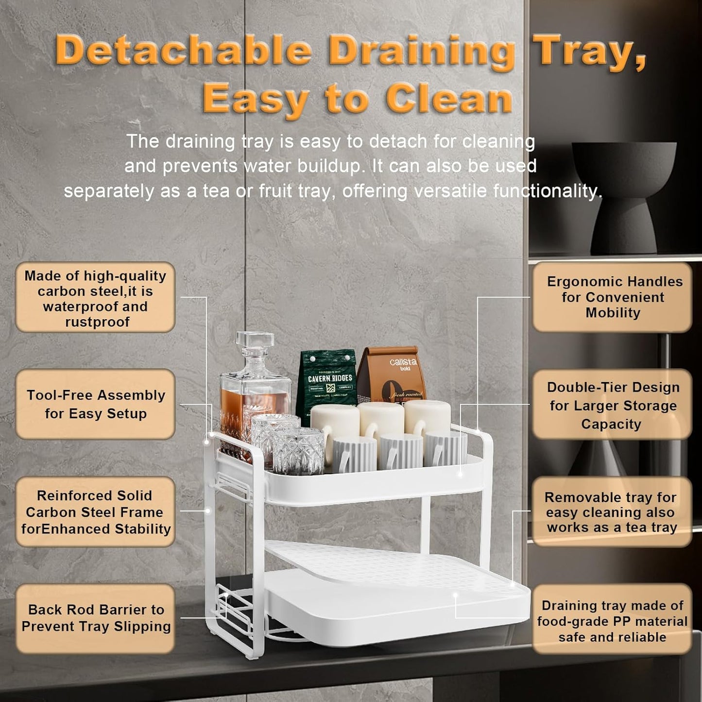 2-Tier Cup Drying Rack & Coffee Bar Accessories with Drying Tray, Coffe Mug Holder Rack for Countertop - Baby Bottle Organizer, Sippy Cup Storage, Tea holder & Glass Cup Organizer